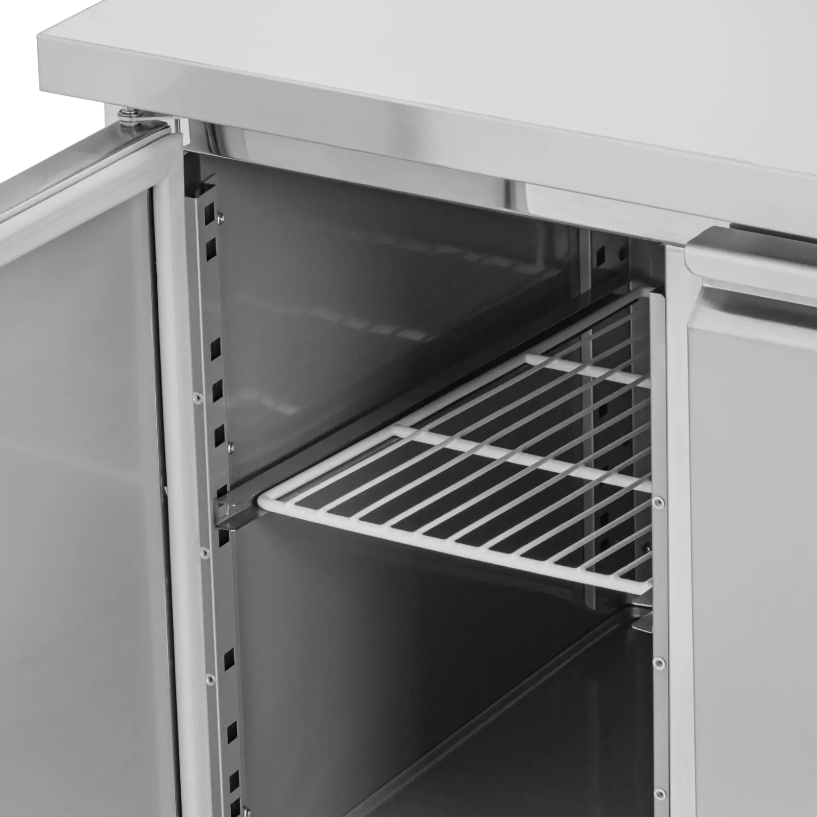 Frigider mobil Saladette - 550 l - 4 compartimente - 223 x 70 cm - clasa B - oțel inoxidabil - Royal Catering (Frecvența [Hz]: 50)