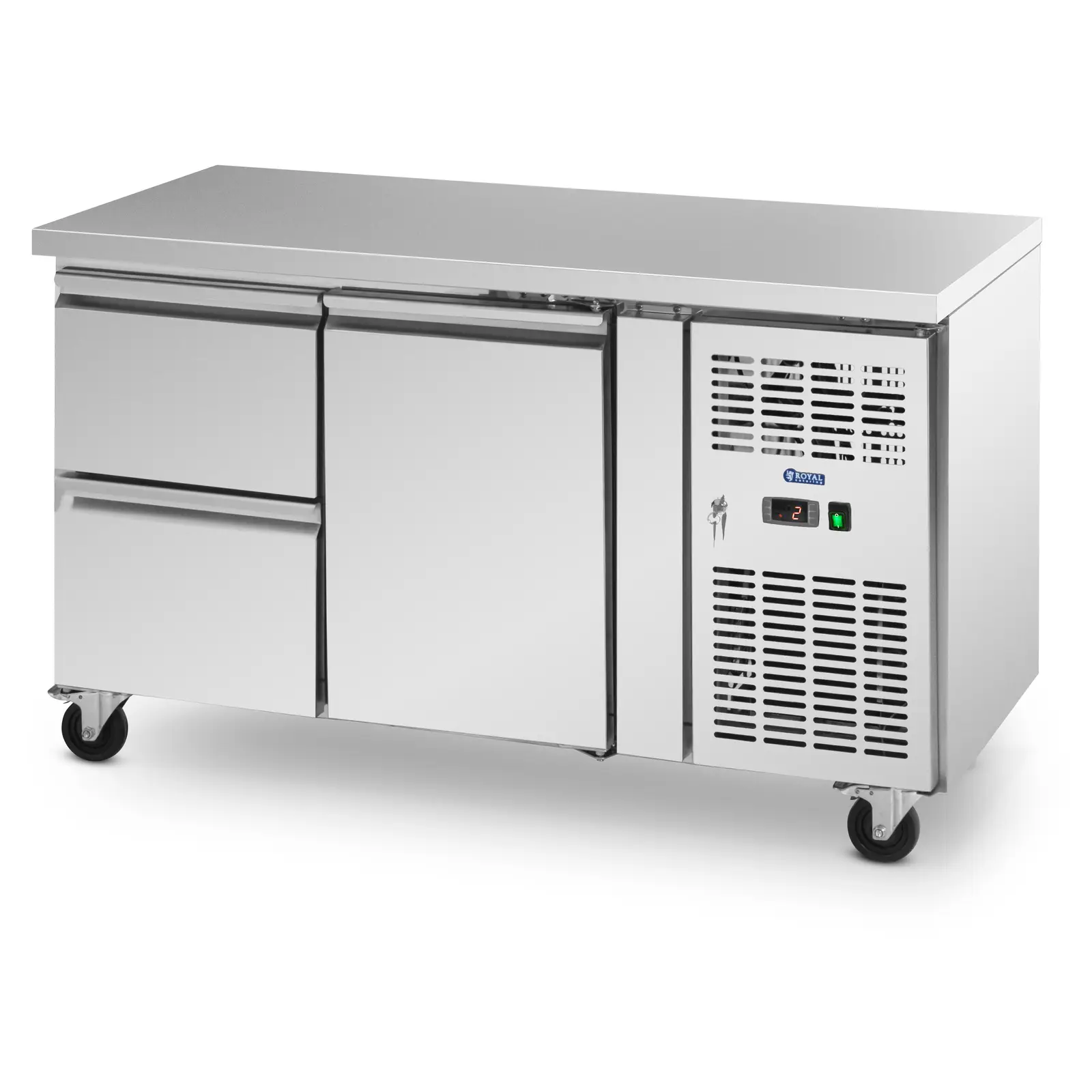 Mobilni Saladette hladnjak - 280 l - 1 odjeljak / 2 ladice - 136 x 70 cm - klasa B - nehrđajući čelik - Royal Catering