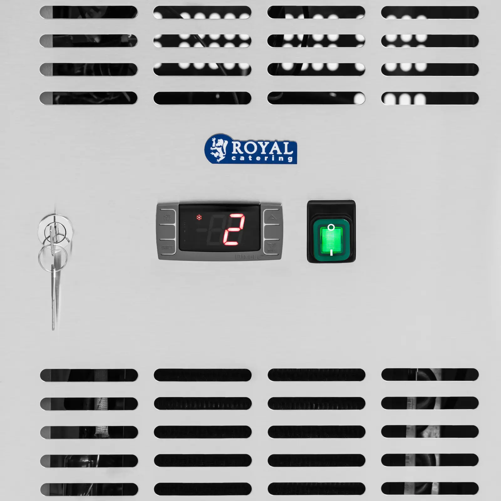 Chladicí stůl na kolečkách - 410 l - 2 přihrádky / 2 zásuvky - 179,5 x 70 cm - třída B - ušlechtilá ocel - Royal Catering (Kolečka: Ano)