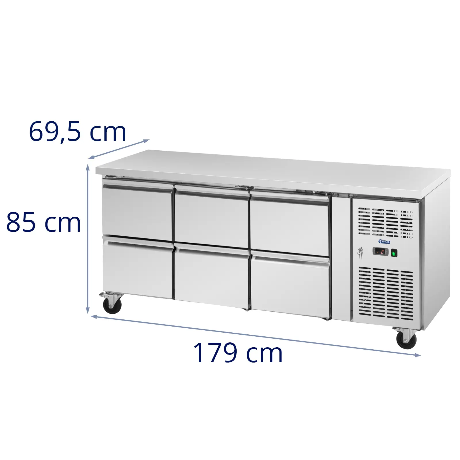 Kühltisch auf Rollen - 410 l - 6  Schubladen - 179,5 x 70 cm - Klasse B - Edelstahl - Royal Catering