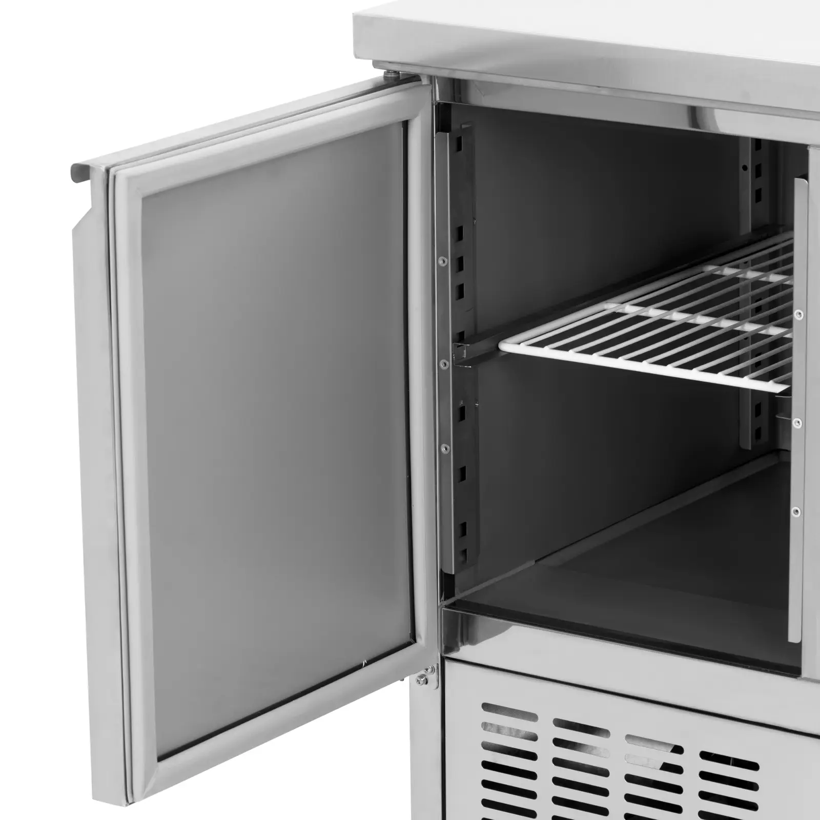 Hűtőpult kerekekkel - 240 l - 2 rekesz - 90 x 70 cm - C energiaosztály - rozsdamentes acél - Royal Catering