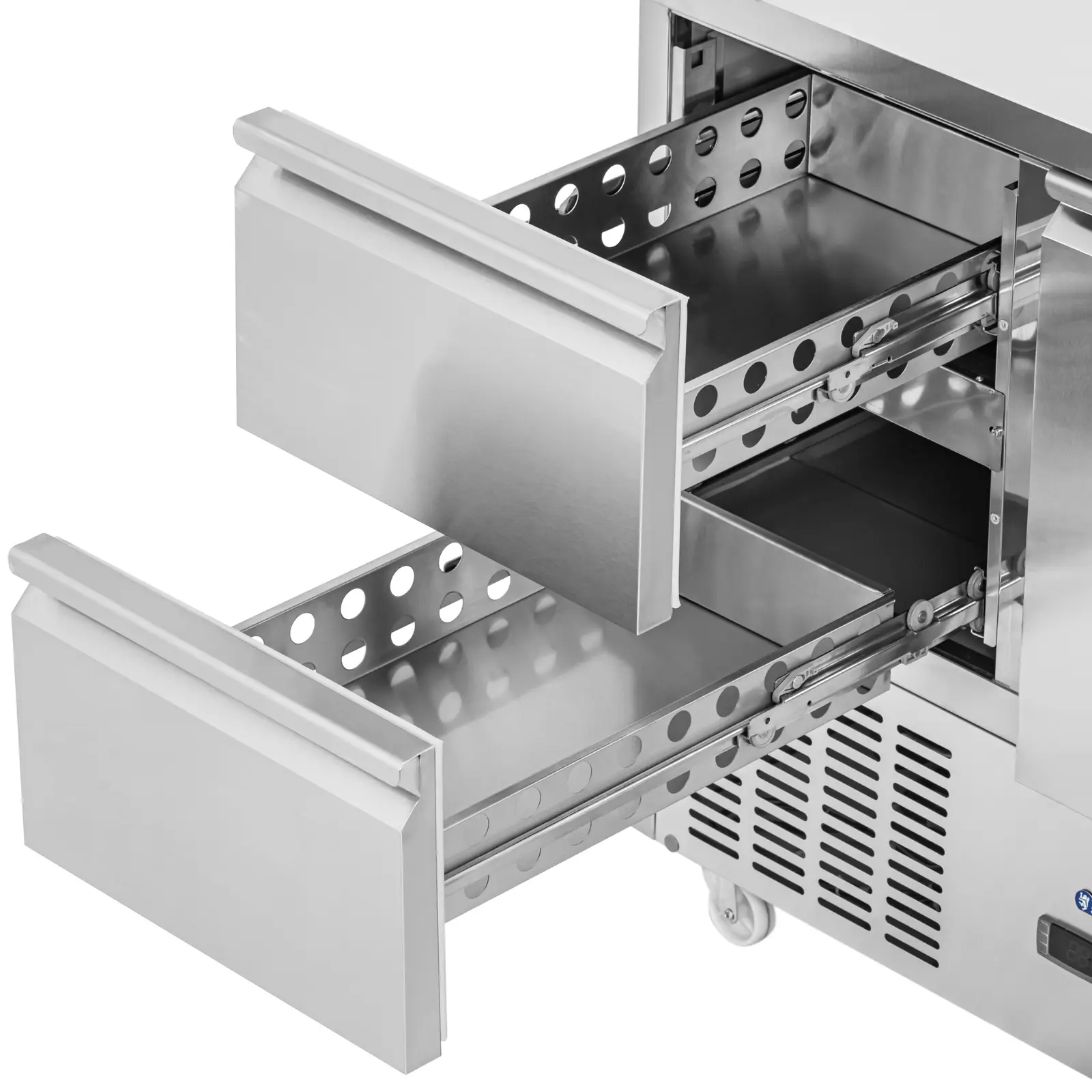 Table réfrigérée sur roulettes - 240 l - 2 tiroirs - 1 compartiment - 90 x 70 cm - Classe C - Inox - Royal Catering