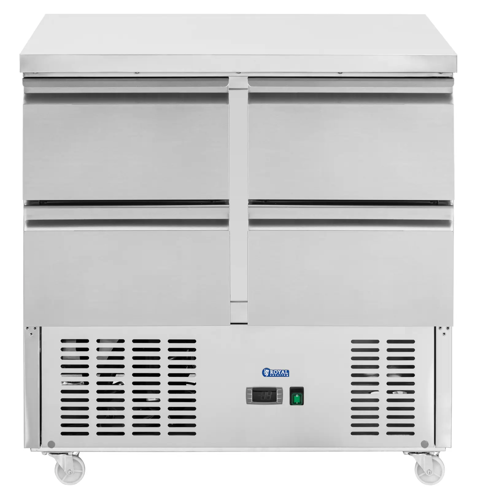 Banco refrigerato su ruote - 240 l - 4 cassetti - 90 x 70 cm - Classe C - Acciaio inox - Royal Catering