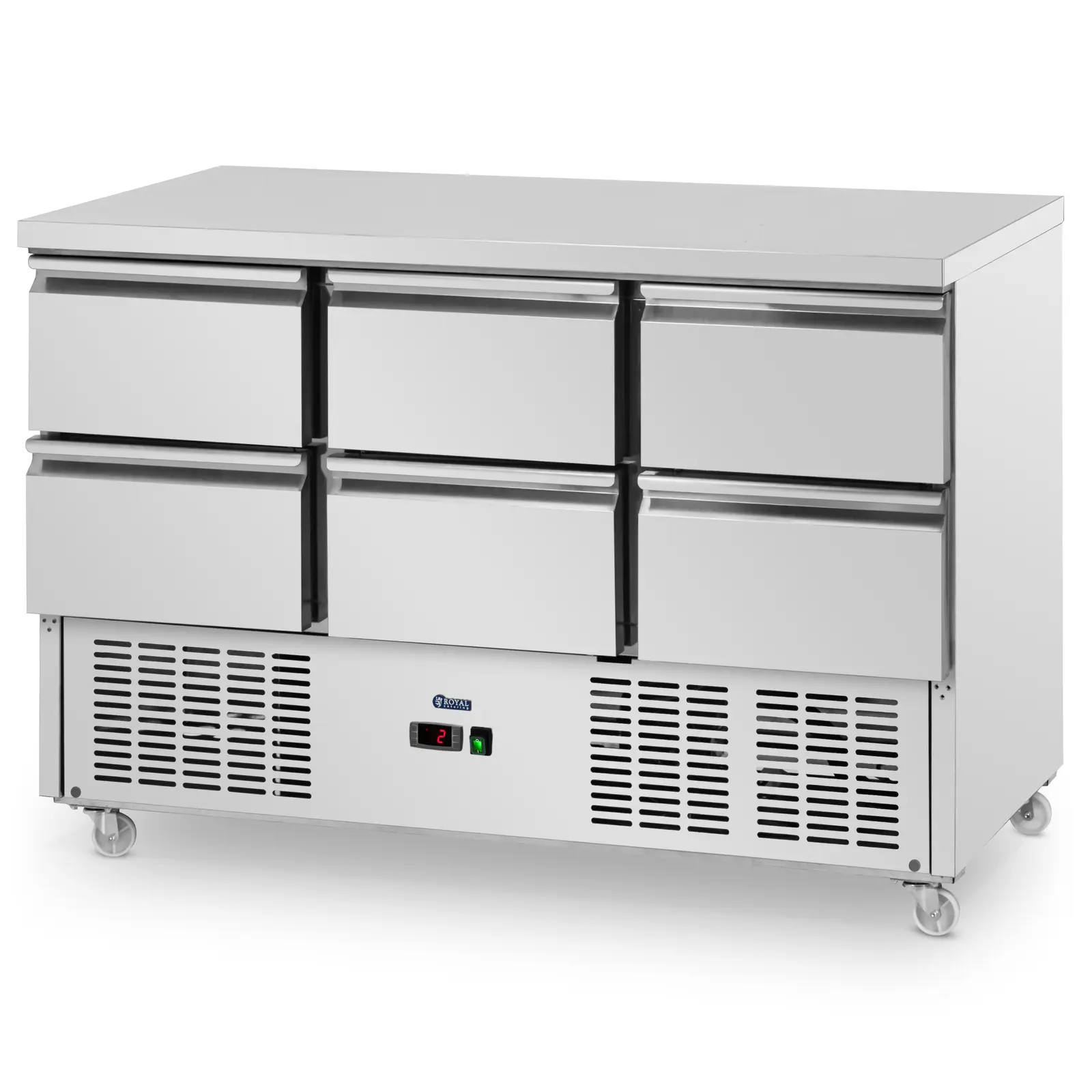 Banco refrigerato su ruote - 350 l - 6 cassetti - 136,5 x 70 cm - Acciaio inox - Royal Catering