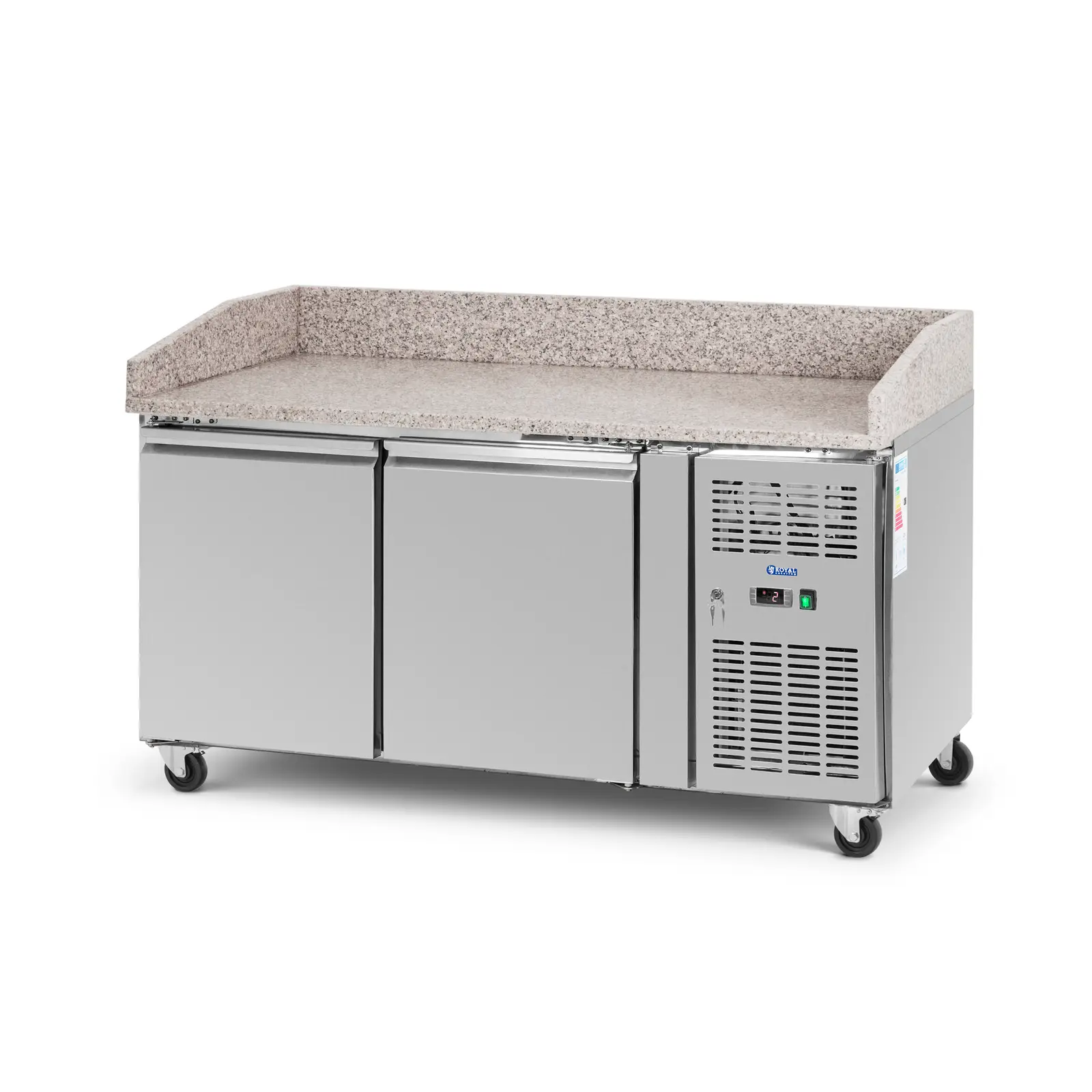 Banco refrigerato su ruote - 390 l - 2 scomparti - 155 x 80 cm Classe B - Acciaio inox - Royal Catering