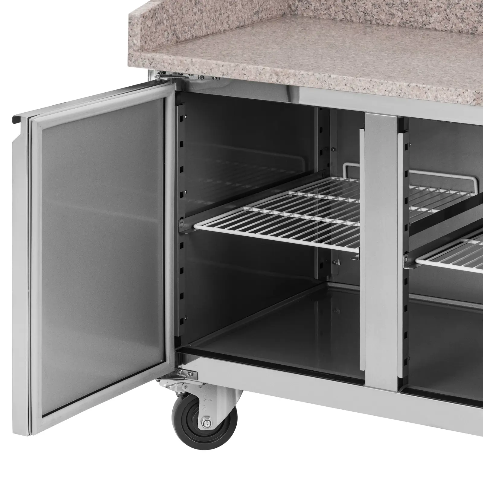 Chladicí stůl na kolečkách - 390 l - 2 přihrádky - 155 x 80 cm - třída B - ušlechtilá ocel - Royal Catering (Termostat: Ano)