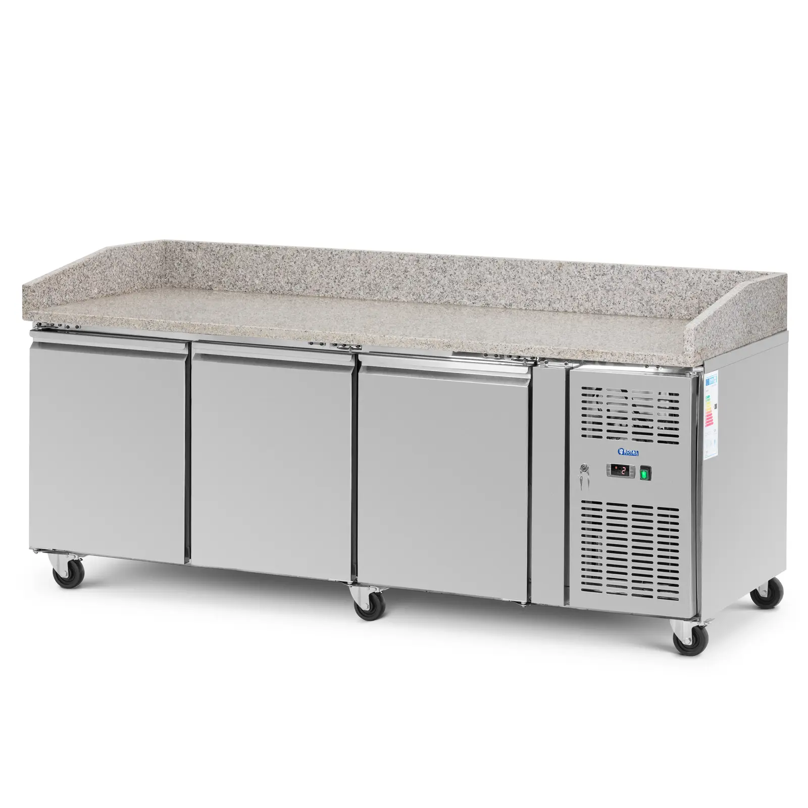 Frigider Saladette mobil - 560 l - 3 compartimente - 202 x 80 cm - oțel inoxidabil - Royal Catering