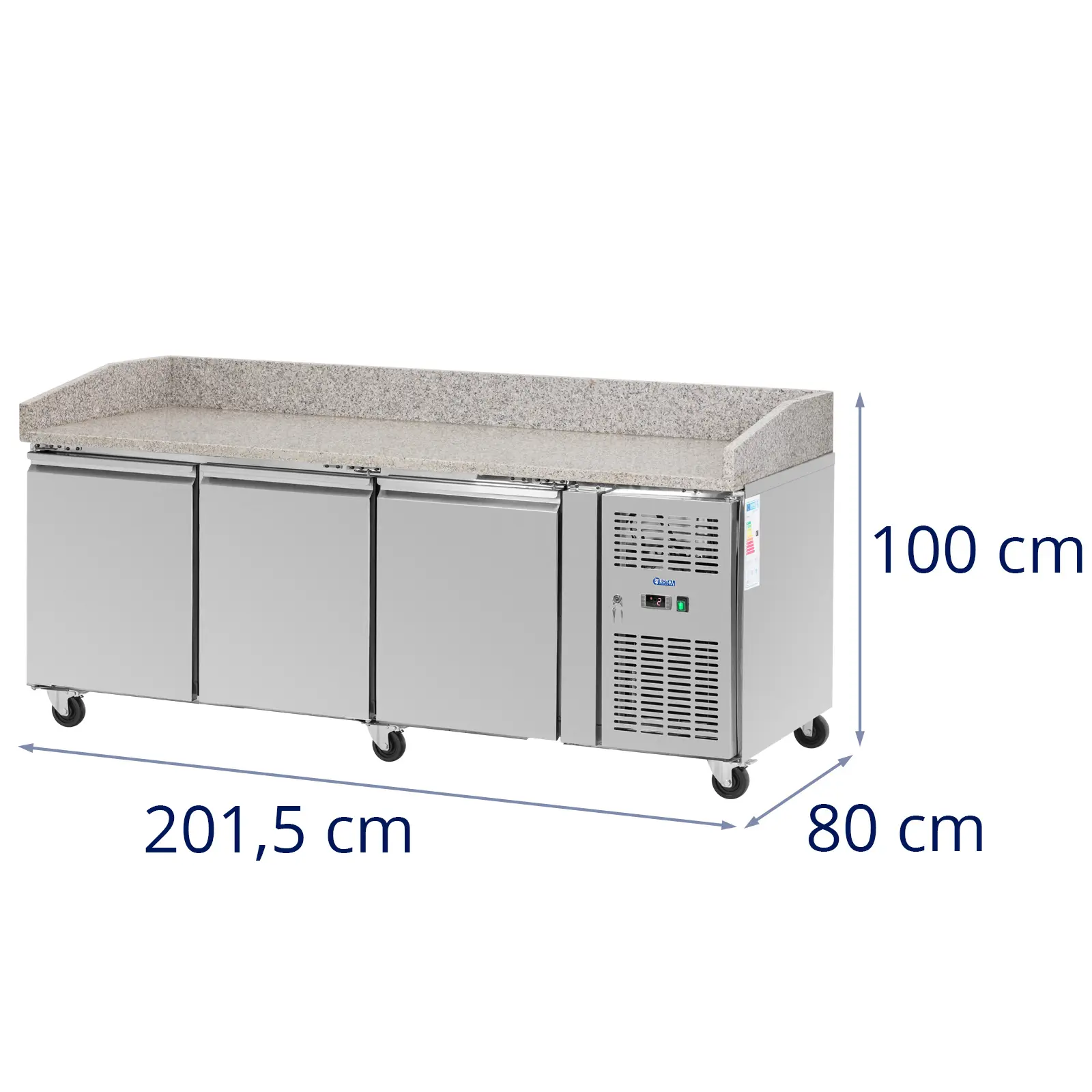 Mesa refrigerada con ruedas - 560 L - 3 compartimentos - 202 x 80 cm - acero inoxidable - Royal Catering