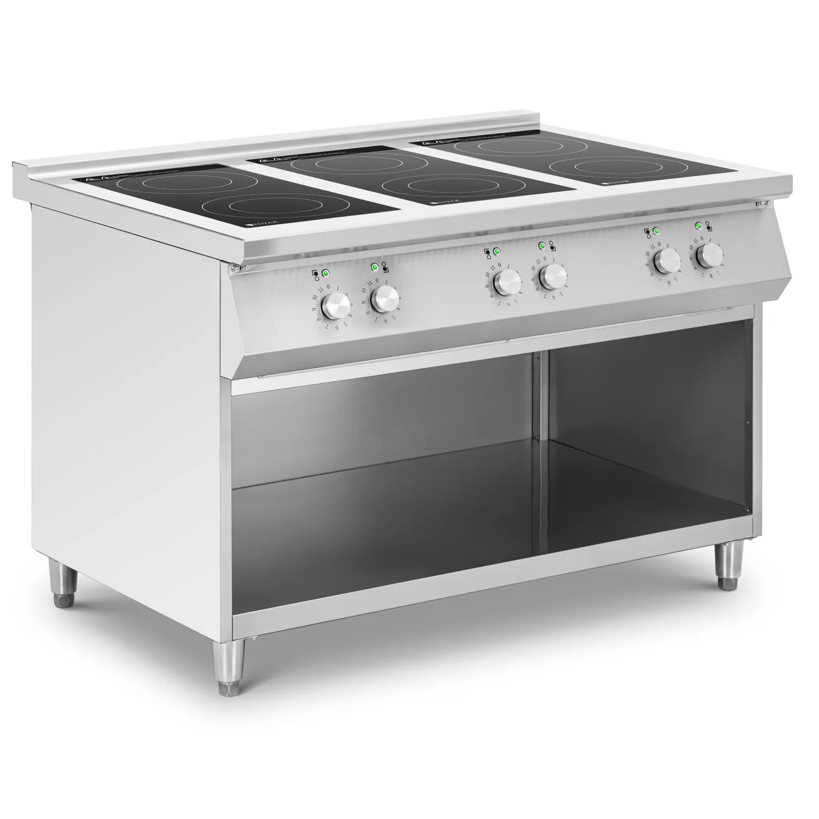 Induktionskomfur - 25,5 kW - 6 kogeplader - 260 °C - opbevaringsrum - rustfrit stål - Royal Catering