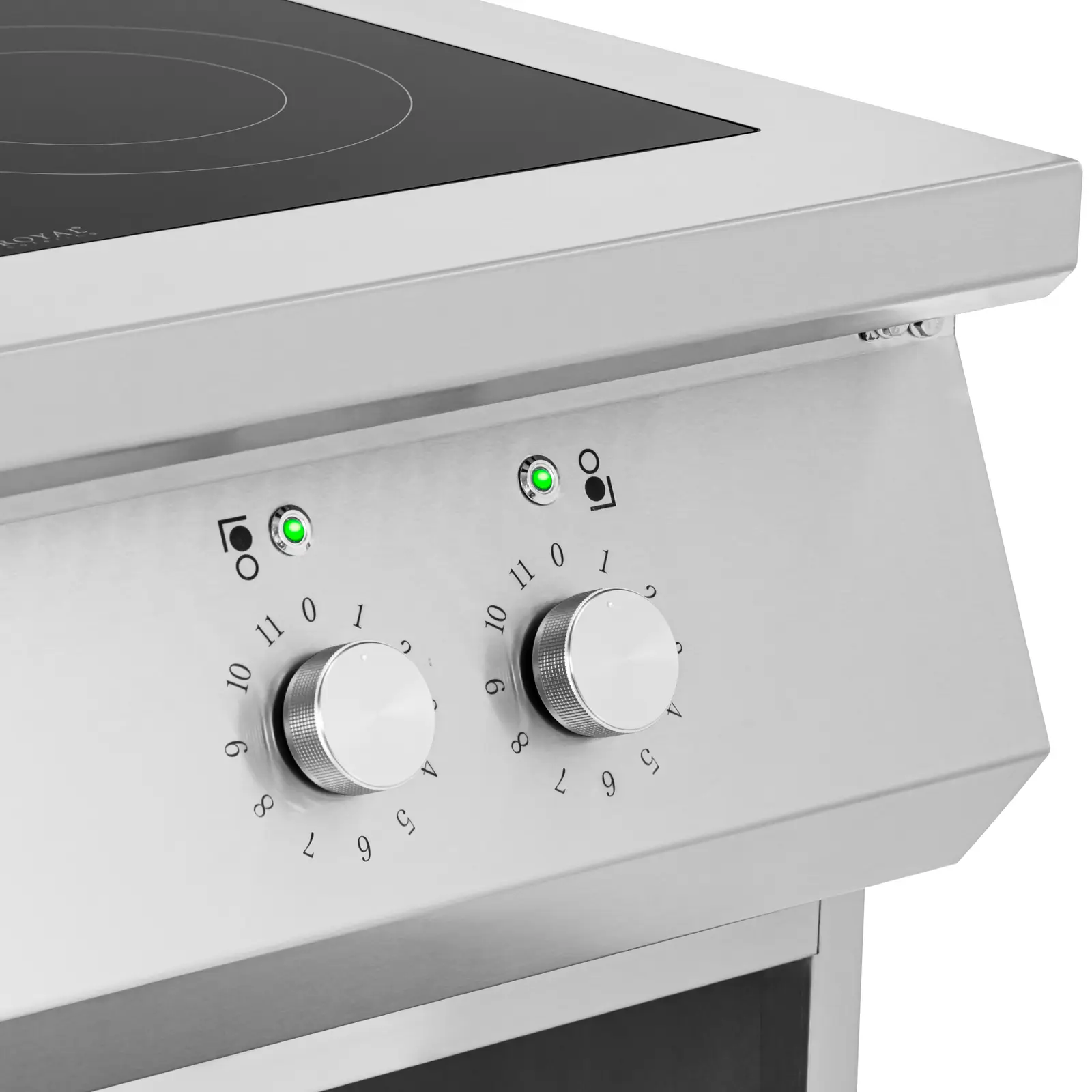 Cuisinière à induction - avec partie inférieure ouverte - 6 zones de cuisson - 25,5 kW - jusqu'à 260 °C - inox - Royal Catering