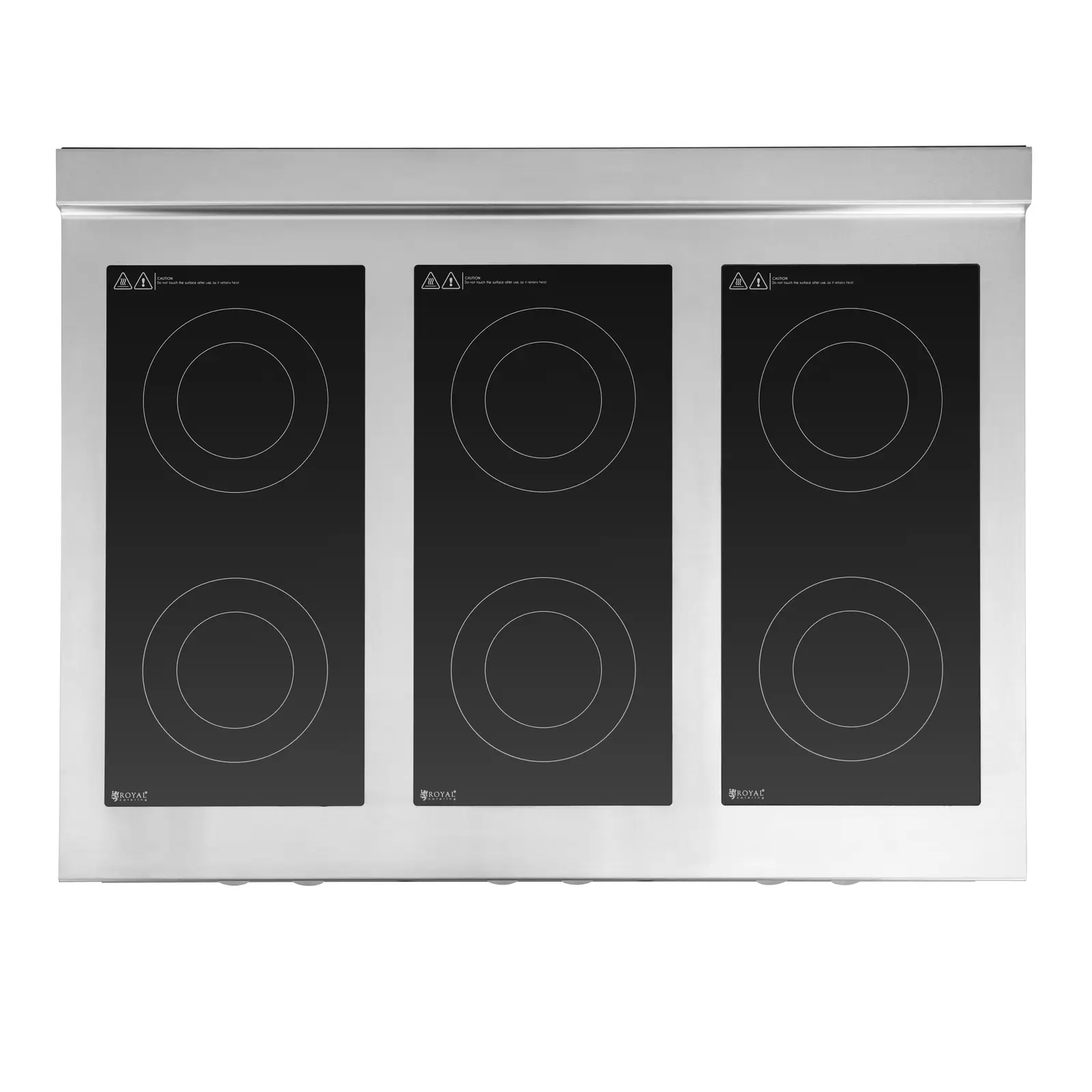 Cuisinière à induction - avec partie inférieure ouverte - 6 zones de cuisson - 25,5 kW - jusqu'à 260 °C - inox - Royal Catering (Fréquence [Hz]: 50)