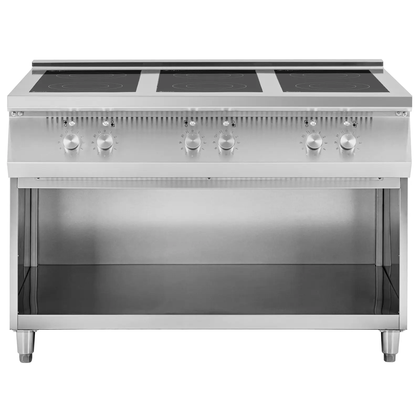 Induction Hob - with open base - 6 hobs - 25.5 kW - up to 260 °C - stainless steel - Royal Catering