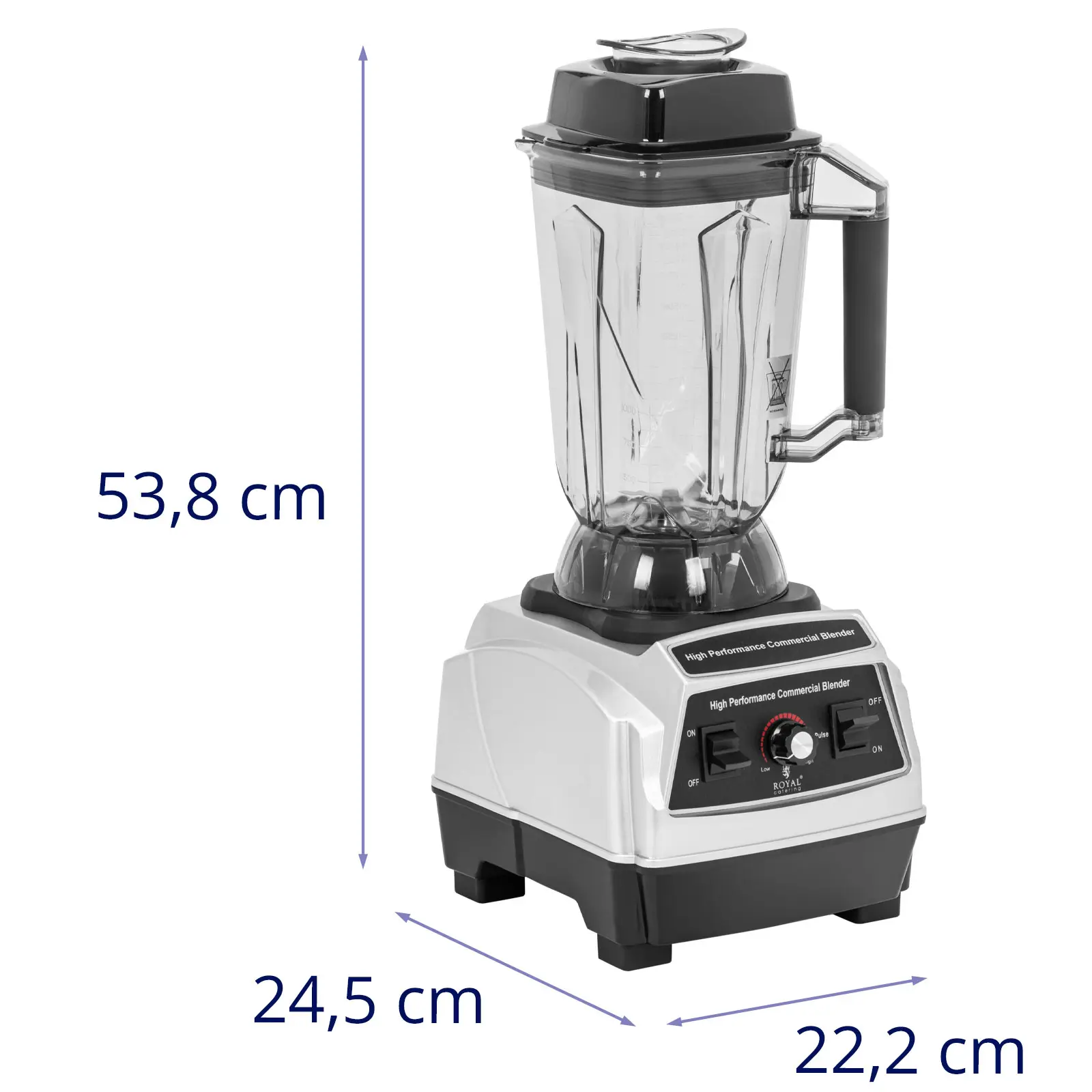 Stolní mixér - 1 500 W - 2 l - pulzní funkce - 24 500 ot/min - Royal Catering (Barva: Průhledná)