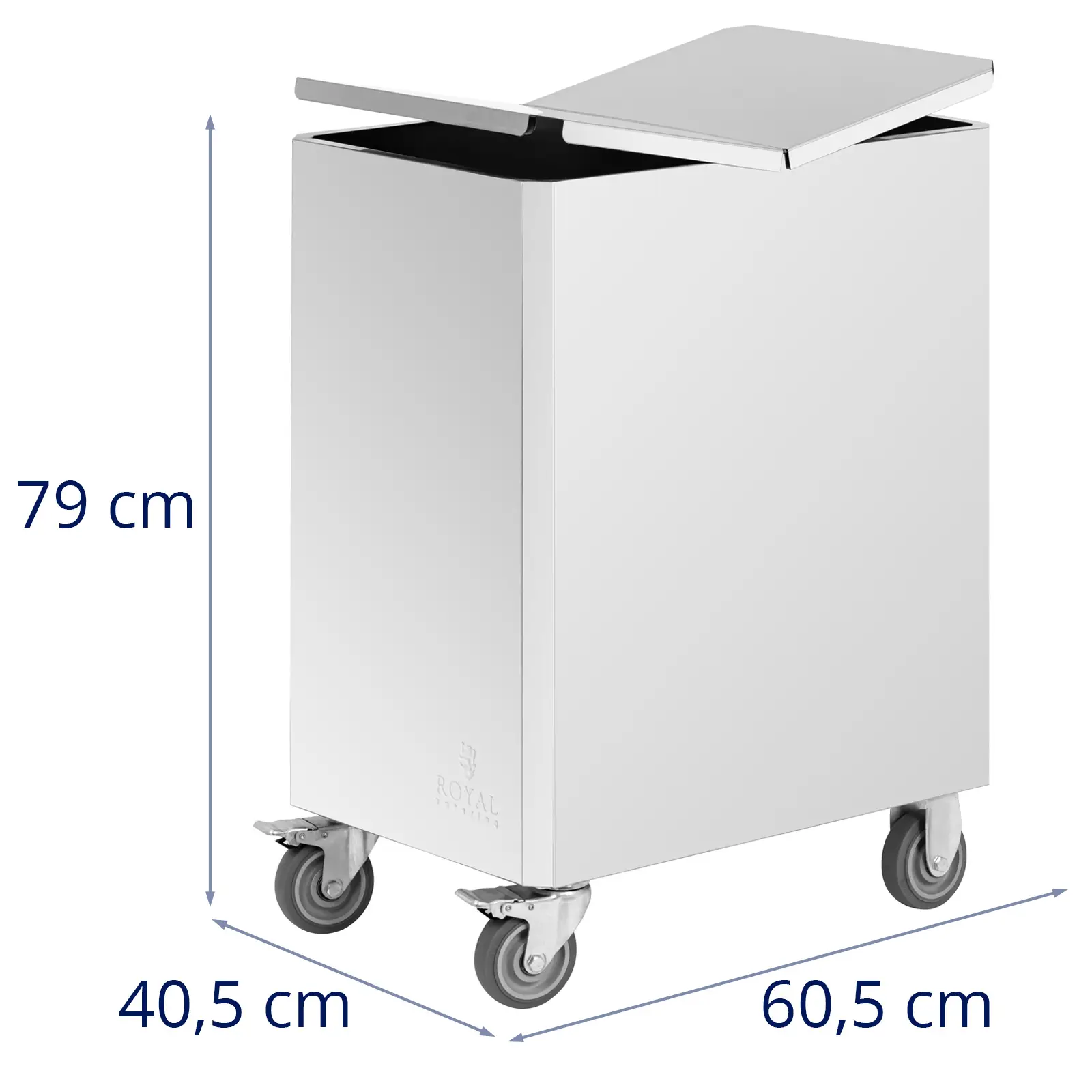 Caixa para farinha com rodas - aço inoxidável - 17 l - 60.5 x 40.5 x 79 cm - Royal Catering