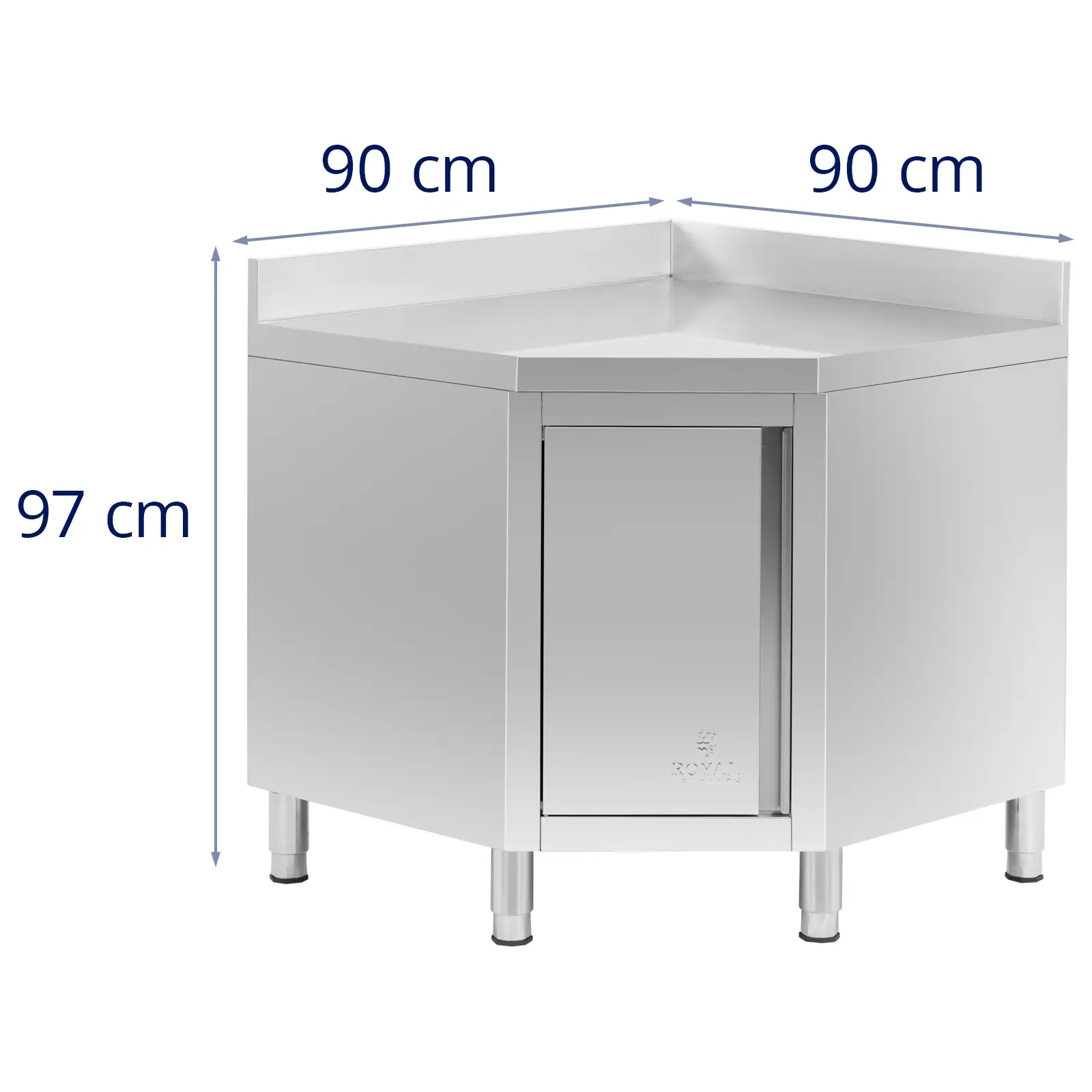 Rohová skříň z ušlechtilé oceli - lemování - 90 x 90 cm - Royal Catering (Materiál: Ušlechtilá ocel)