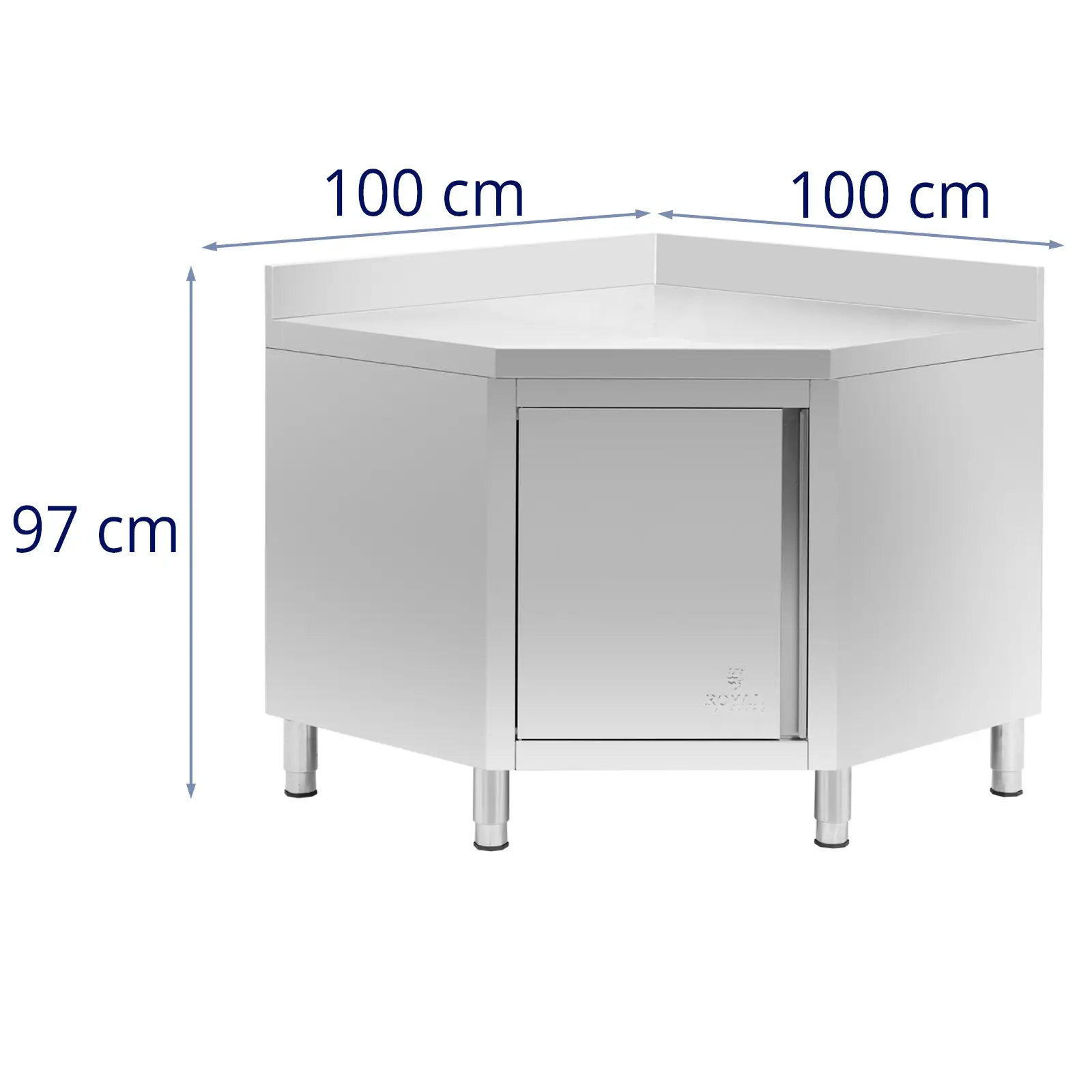 Rohová skříň z ušlechtilé oceli - lemování - 100 x 100 cm - Royal Catering (Materiál: Ušlechtilá ocel)