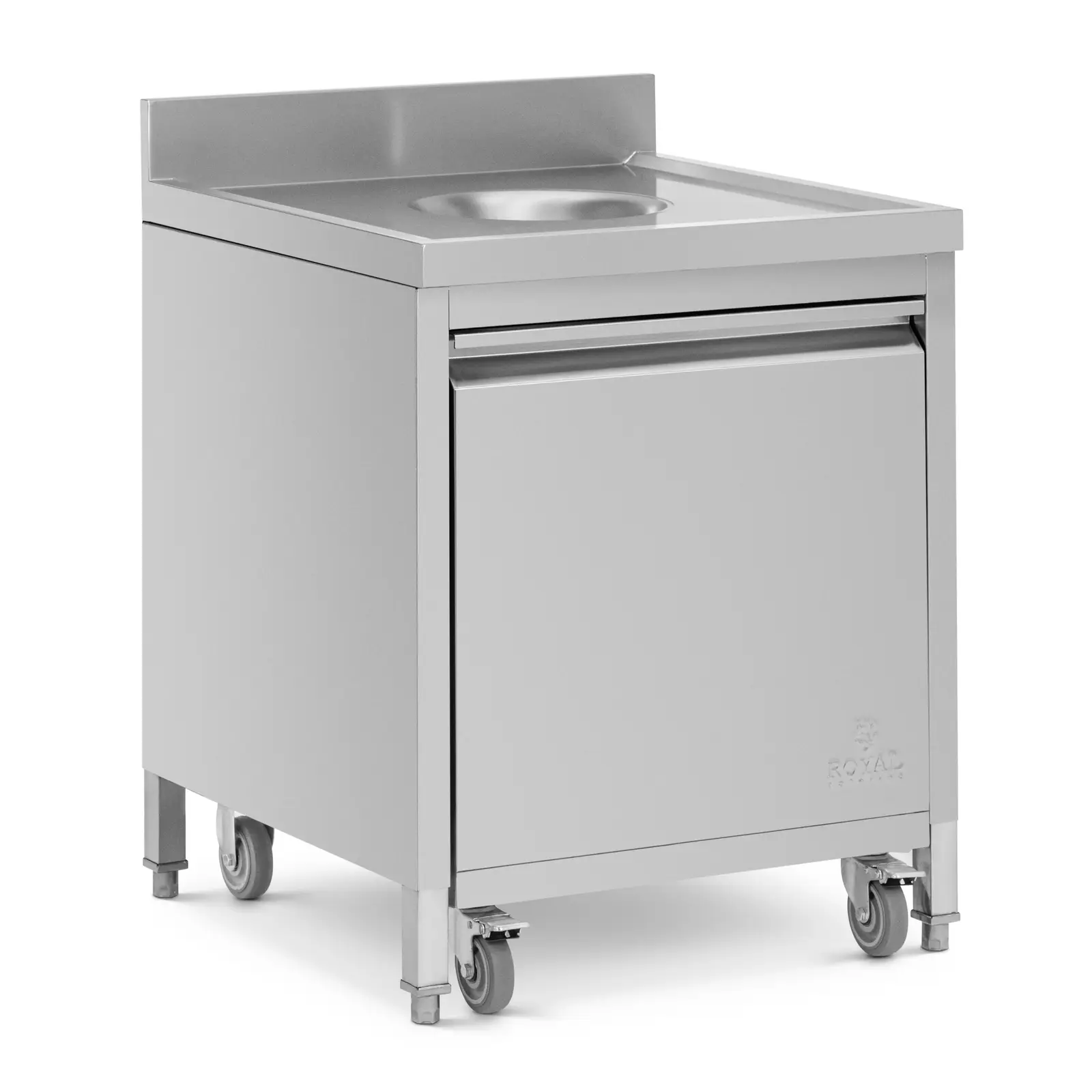 Mobile Rubbish Bin - 50 l - insertion opening - pull-out front drawer - backsplash - stainless steel - Royal Catering