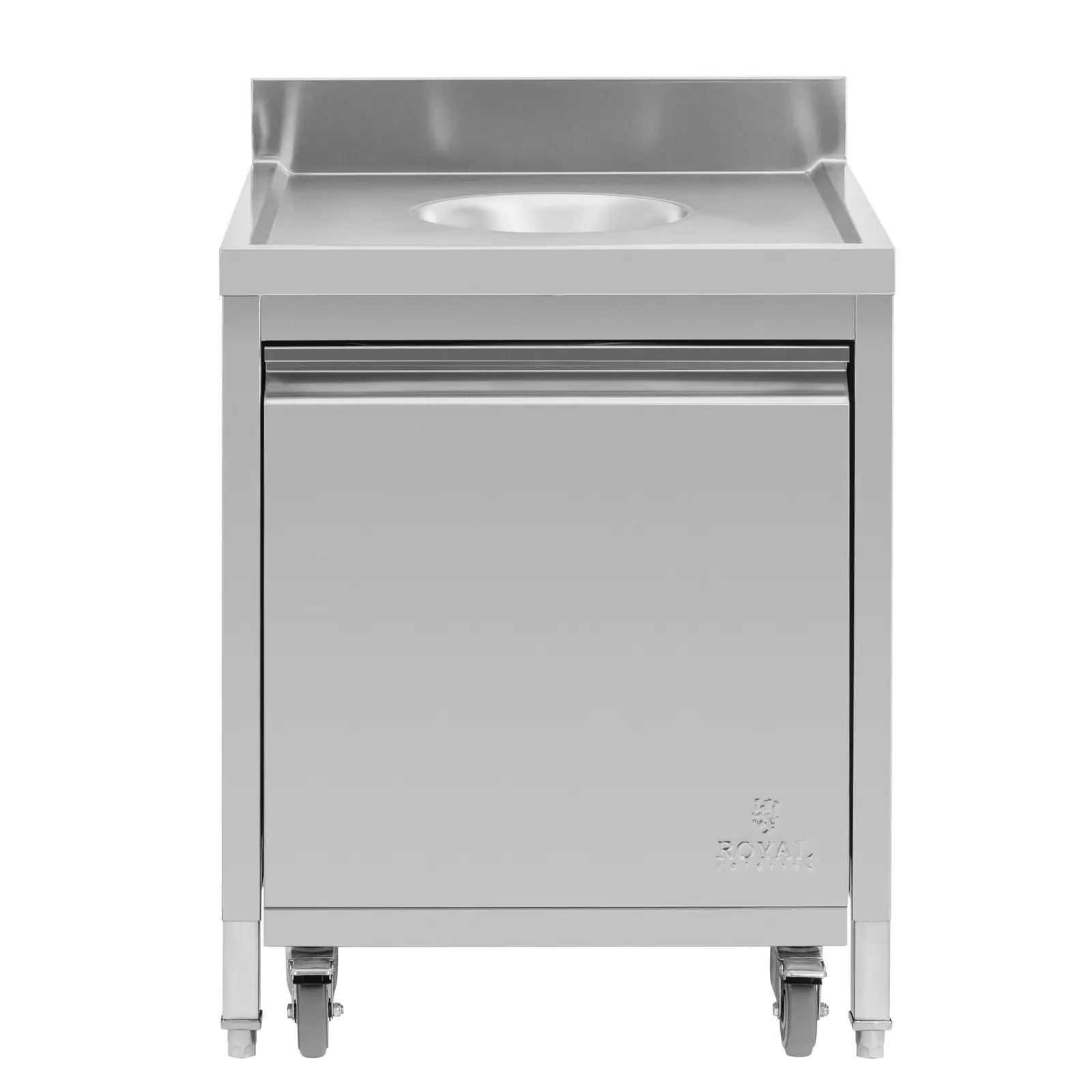 Mobile Rubbish Bin - 50 l - insertion opening - pull-out front drawer - backsplash - stainless steel - Royal Catering