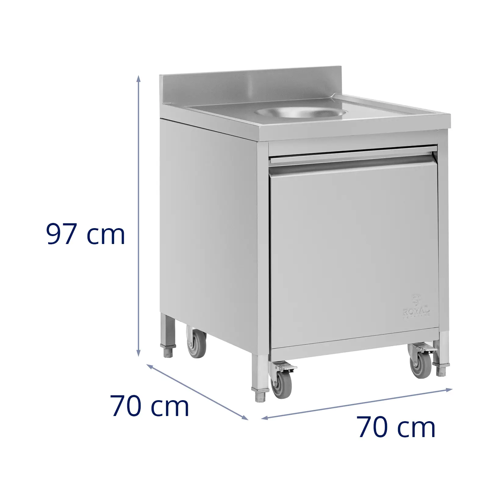 Mülleimer mit Rollcontainer - 50 l - Einwurföffnung - Frontauszug - Aufkantung - Edelstahl - Royal Catering