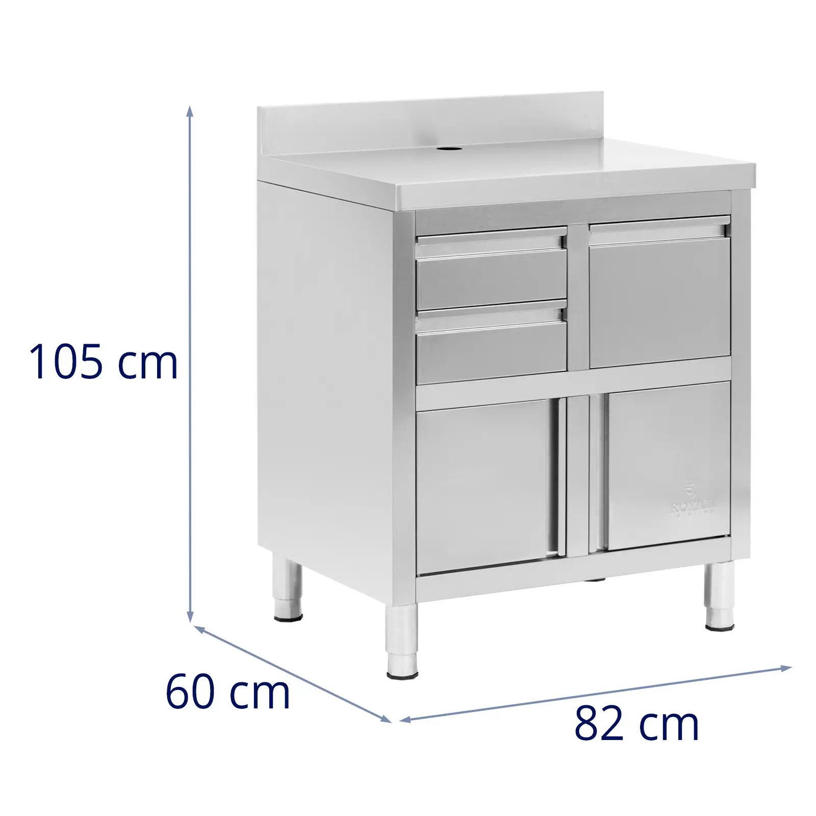Skříňka pod kávovar - 2 zásuvky - výklopný zásobník - okraj - 60 x 82 x 95 cm - Royal Catering (Síla oceli: 1 mm)