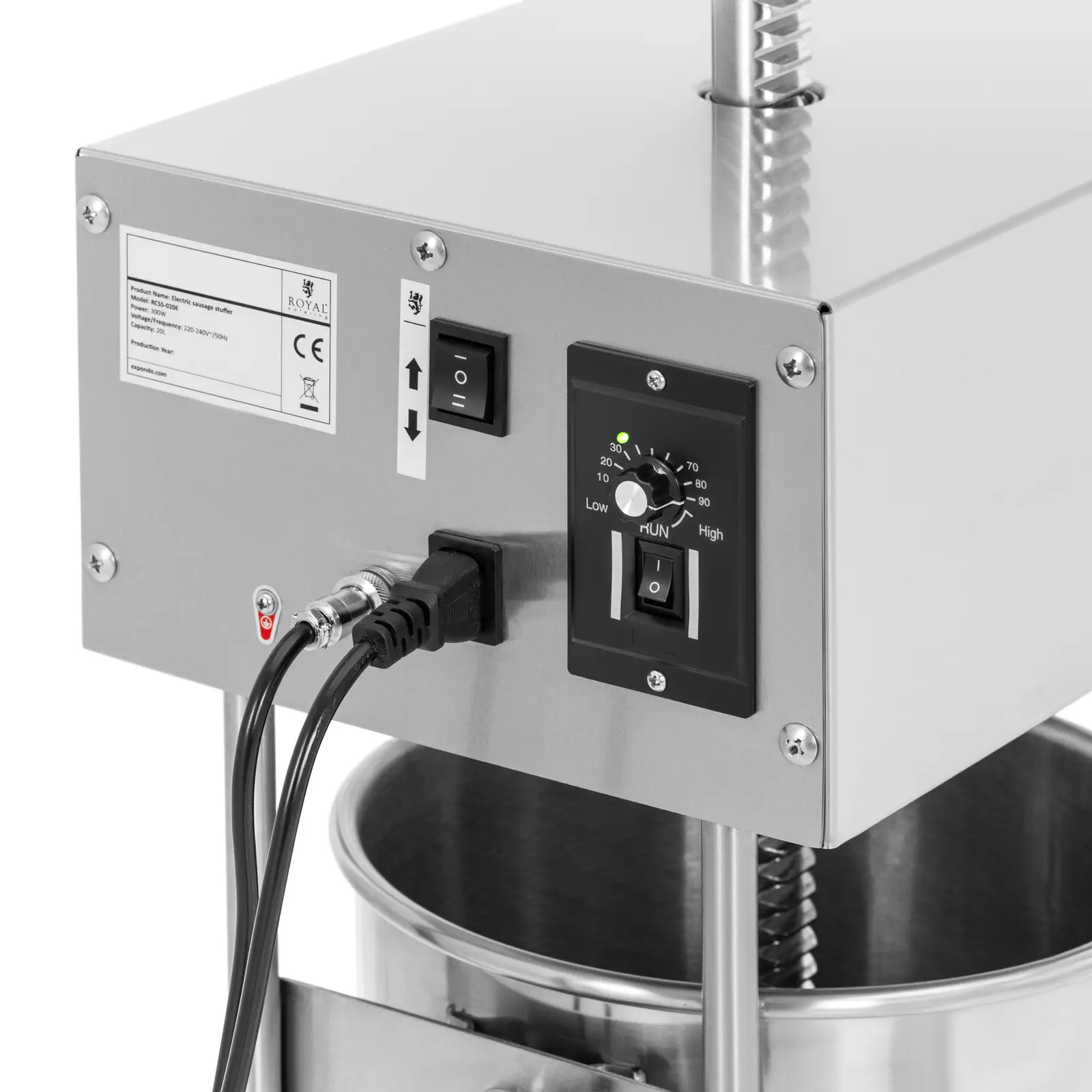 Plnička klobás - 20 l - elektrická - vč. 4 plnicích trubic - Royal Catering (Napájecí kabel: 150 cm)