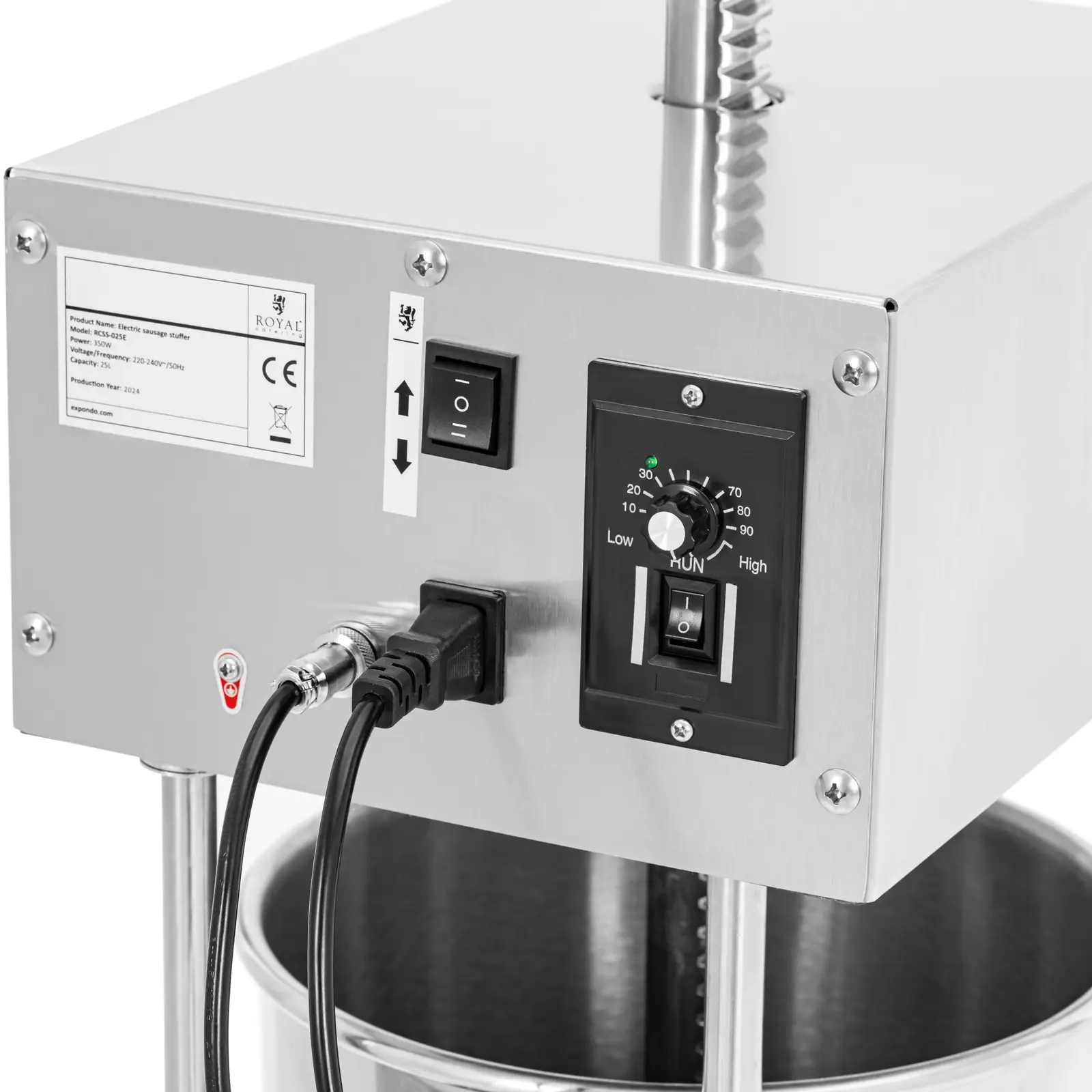 Plnička klobás - 25 l - elektrická - vč. 4 plnicích trubic - Royal Catering (Napájecí kabel: 150 cm)