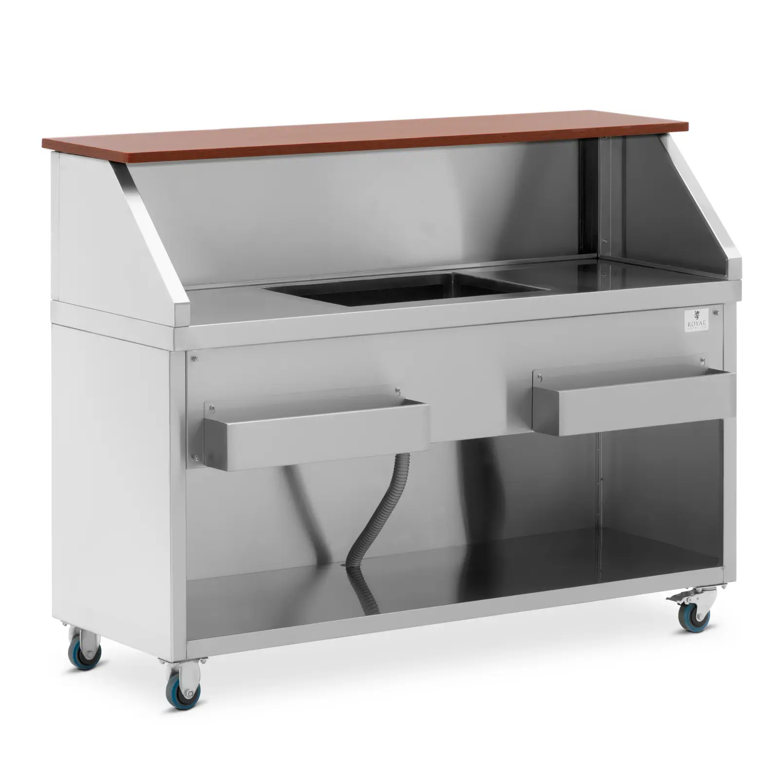 Bar mobile - avec bac à glace et porte-bouteilles - comptoir 150 cm effet bois - Royal Catering