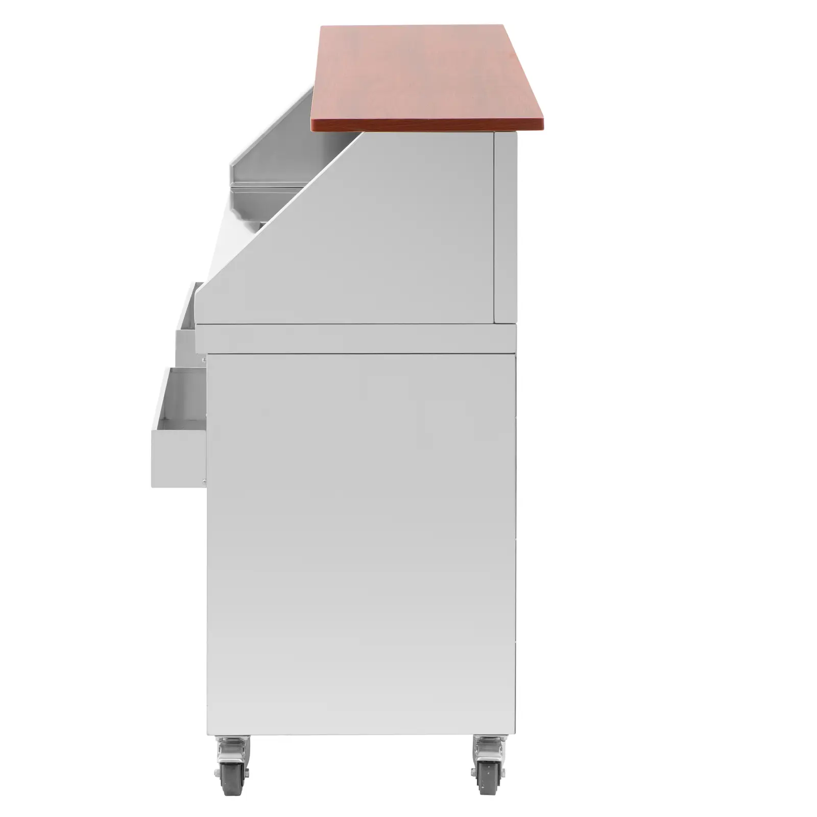 Mobile Cocktail-Station - mit Eisbehälter und Flaschenhalter - 150 cm Theke in Holzoptik - Royal Catering