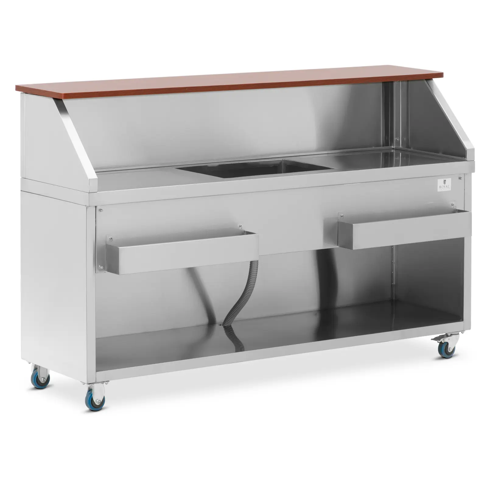 Mobiele cocktailbar - met ijscontainer en flessenhouder - 180 cm toonbank in houtlook - Royal Catering