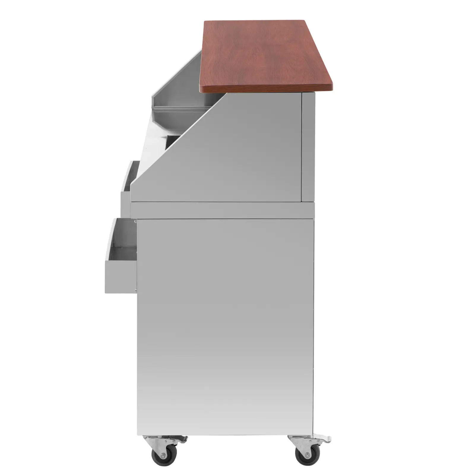 Bar mobile - avec bac à glace et porte-bouteilles - comptoir 180 cm effet bois - Royal Catering (Diamètre roulettes: 110 mm)