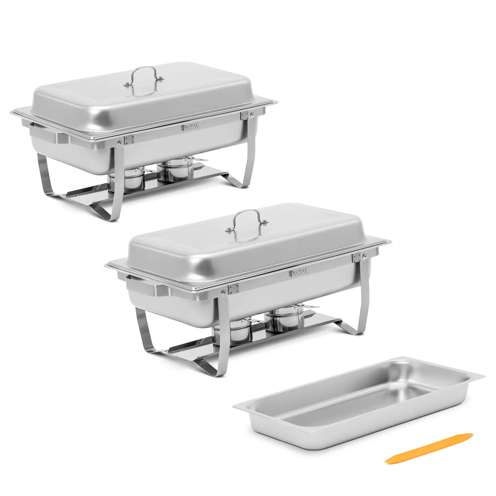 Chafing dish - sæt med 2 stk. - GN 1/1 - 2 x 7,5 l - 2 brændere - Royal Catering