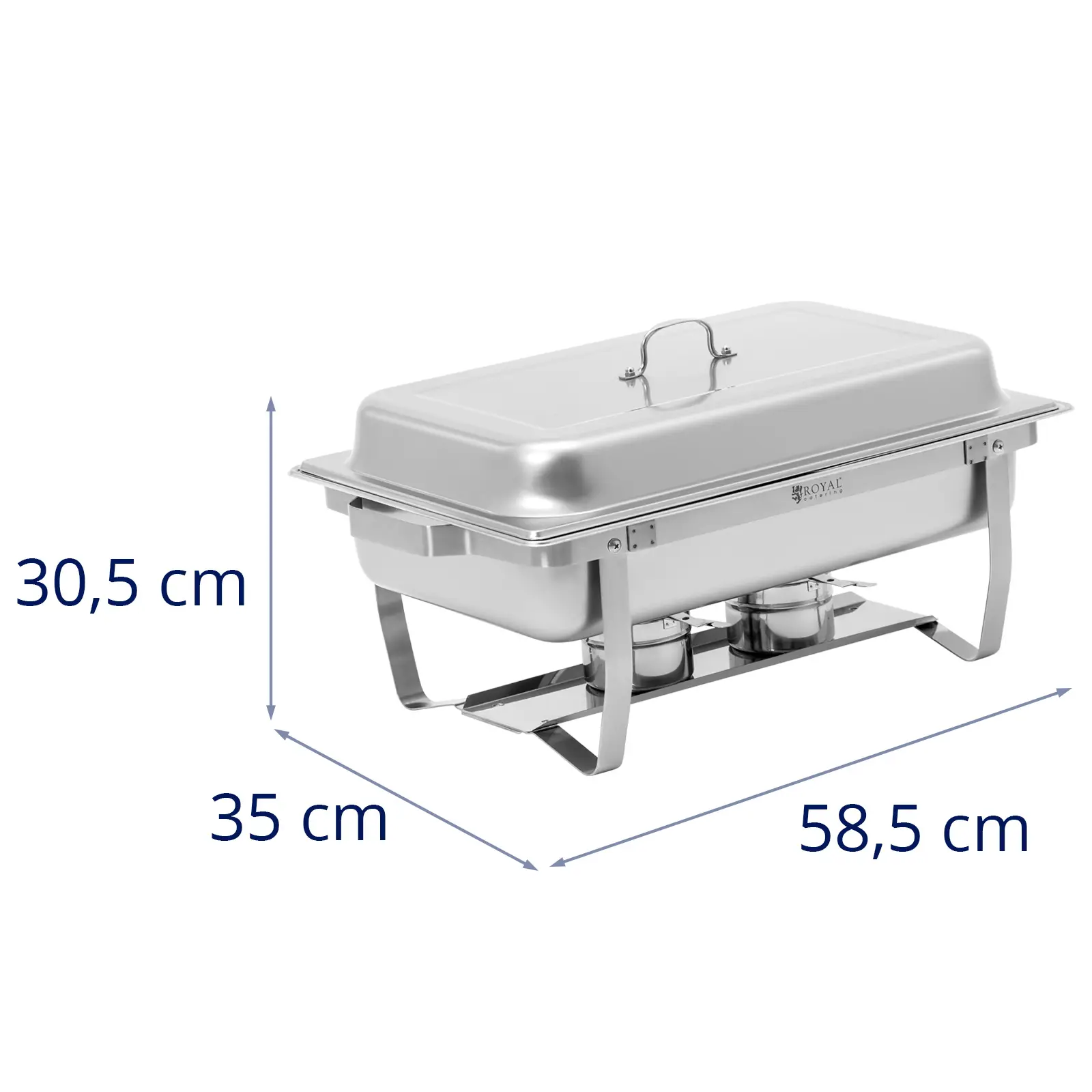 Chafing dish - sada 2 ks - GN 1/1 - 2 x 7,5 l - 2 nádoby na palivo - Royal Catering (Materiál: Ušlechtilá ocel)