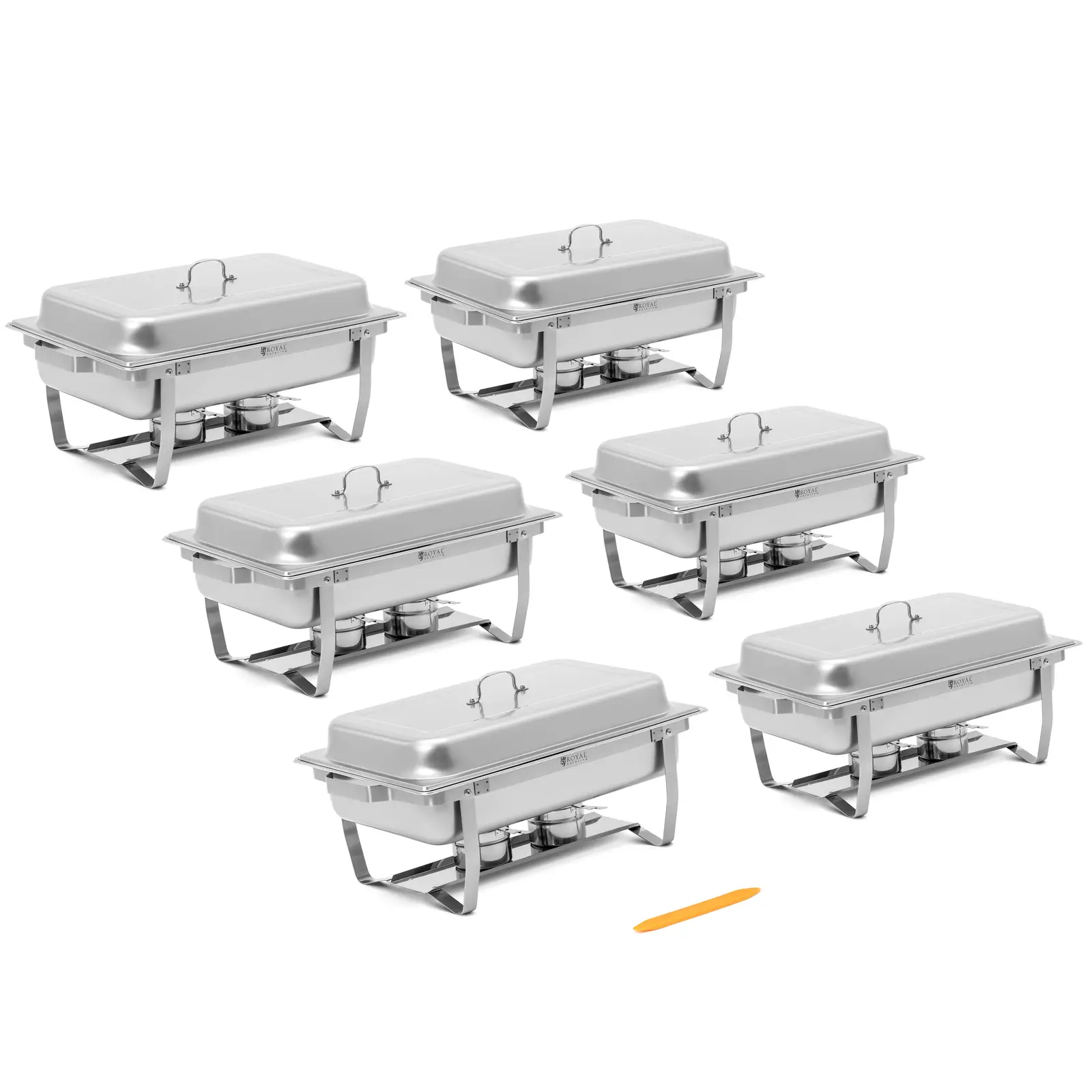 Chafing dish - sæt med 6 stk. - GN 1/1 - 6 x 7,5 l - 6 brændere - Royal Catering