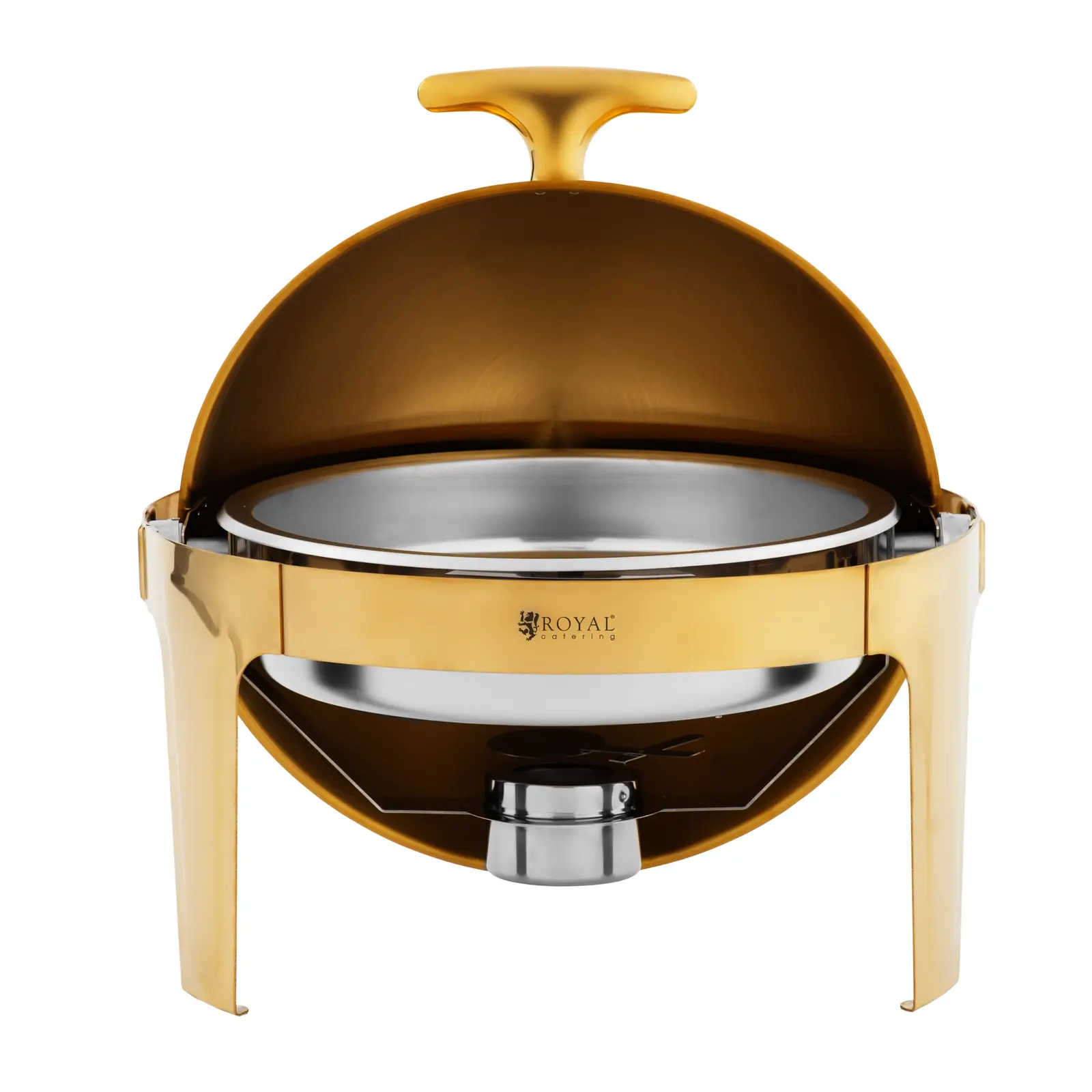 Chafing dish - kulatý - 6 l - 1 nádoba na palivo - zlatý - Royal Catering (Zásobník na vodu: Ano)