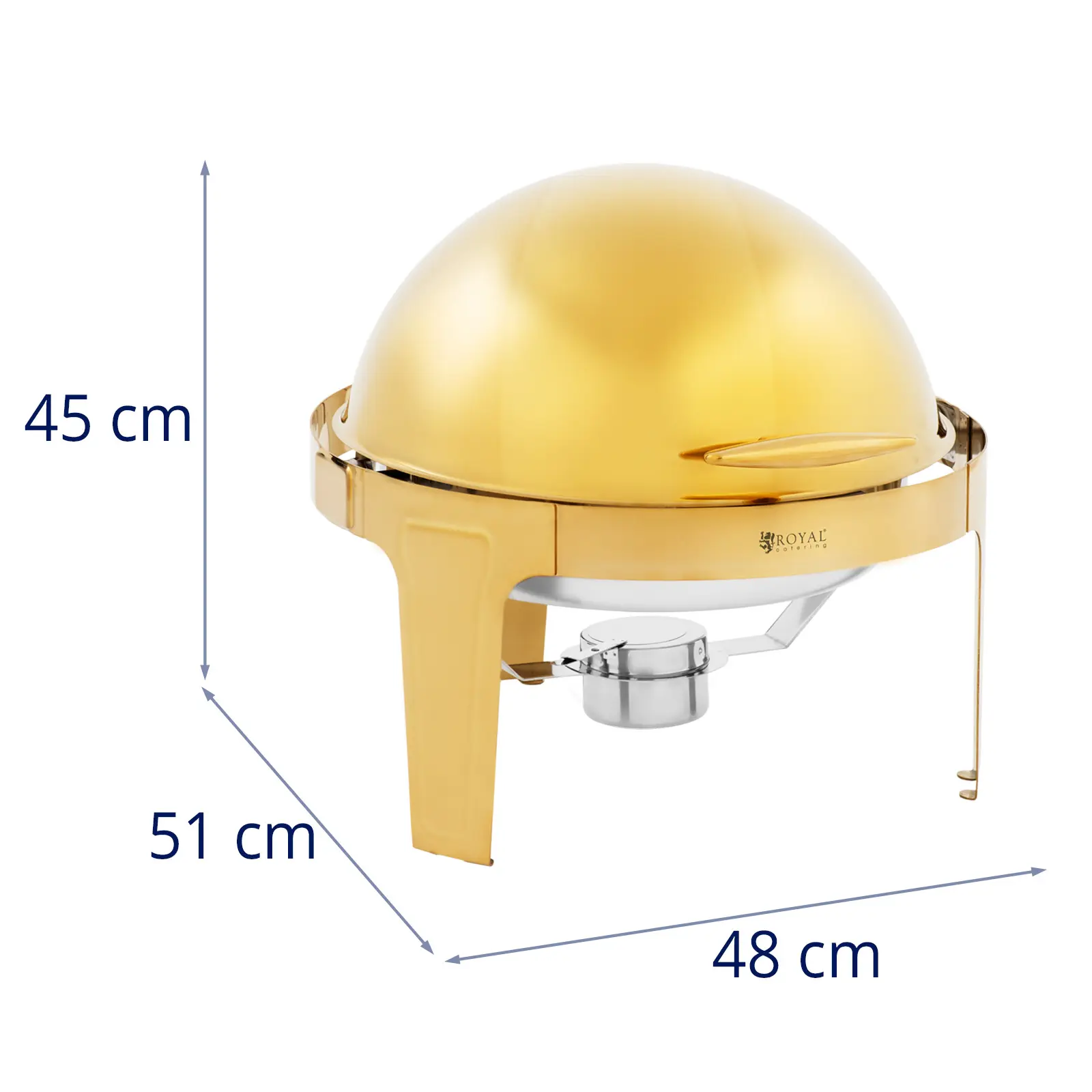 Chafing dish - kulatý - 6 l - 1 nádoba na palivo - zlatý - Royal Catering (Úchyt, který se nezahřívá (Cool Touch): Ano)