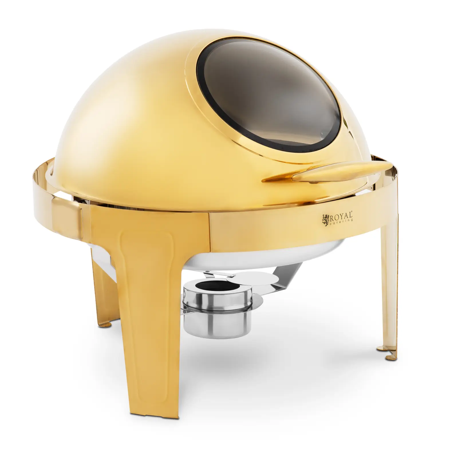 Chafing dish - rund med rude - 6 l - 1 brænder - guldfarvet - Royal Catering