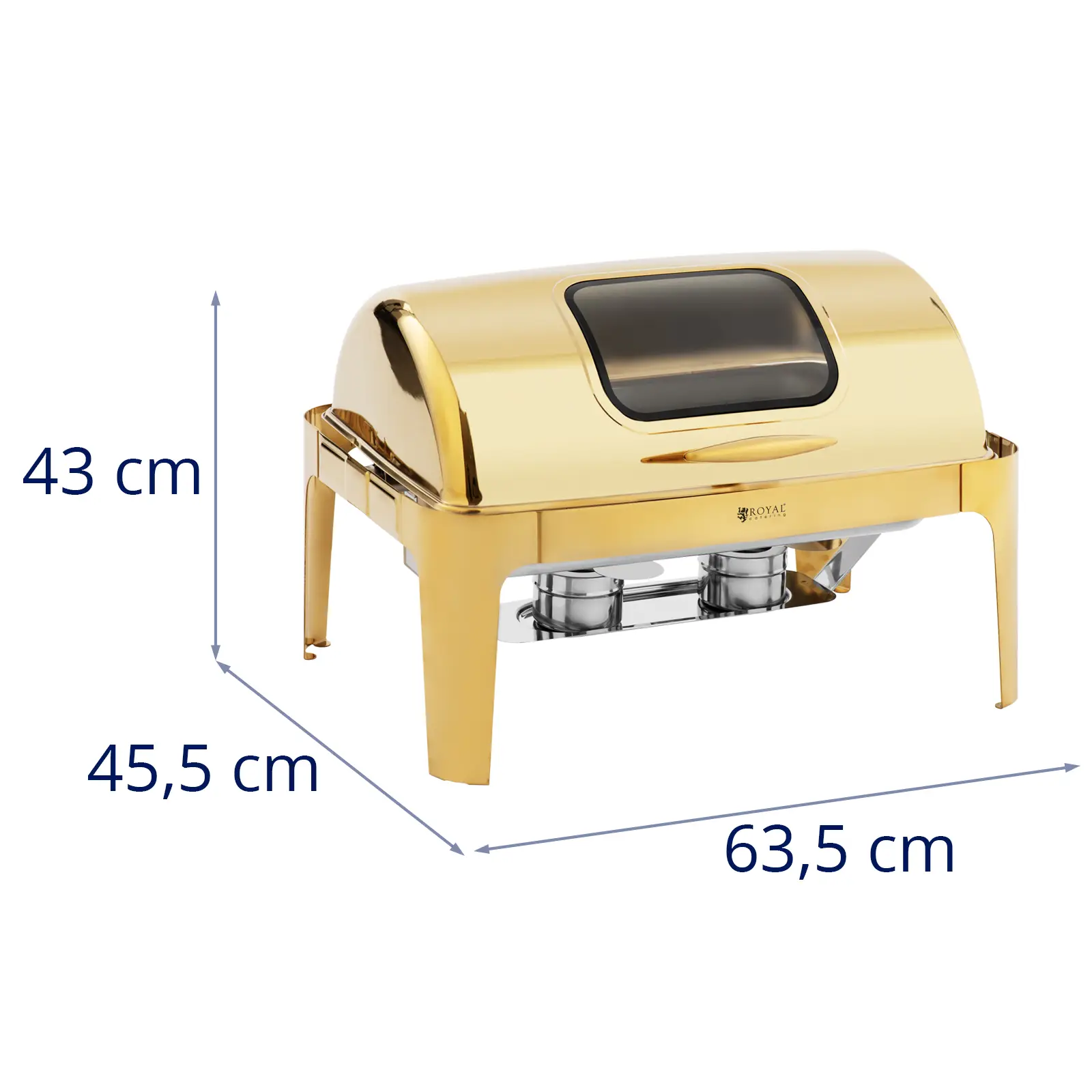 Chafing dish - GN 1/1 - 9 l - 2 nádoby na palivo - s průzorem - Royal Catering (Úchyt, který se nezahřívá (Cool Touch): Ano)