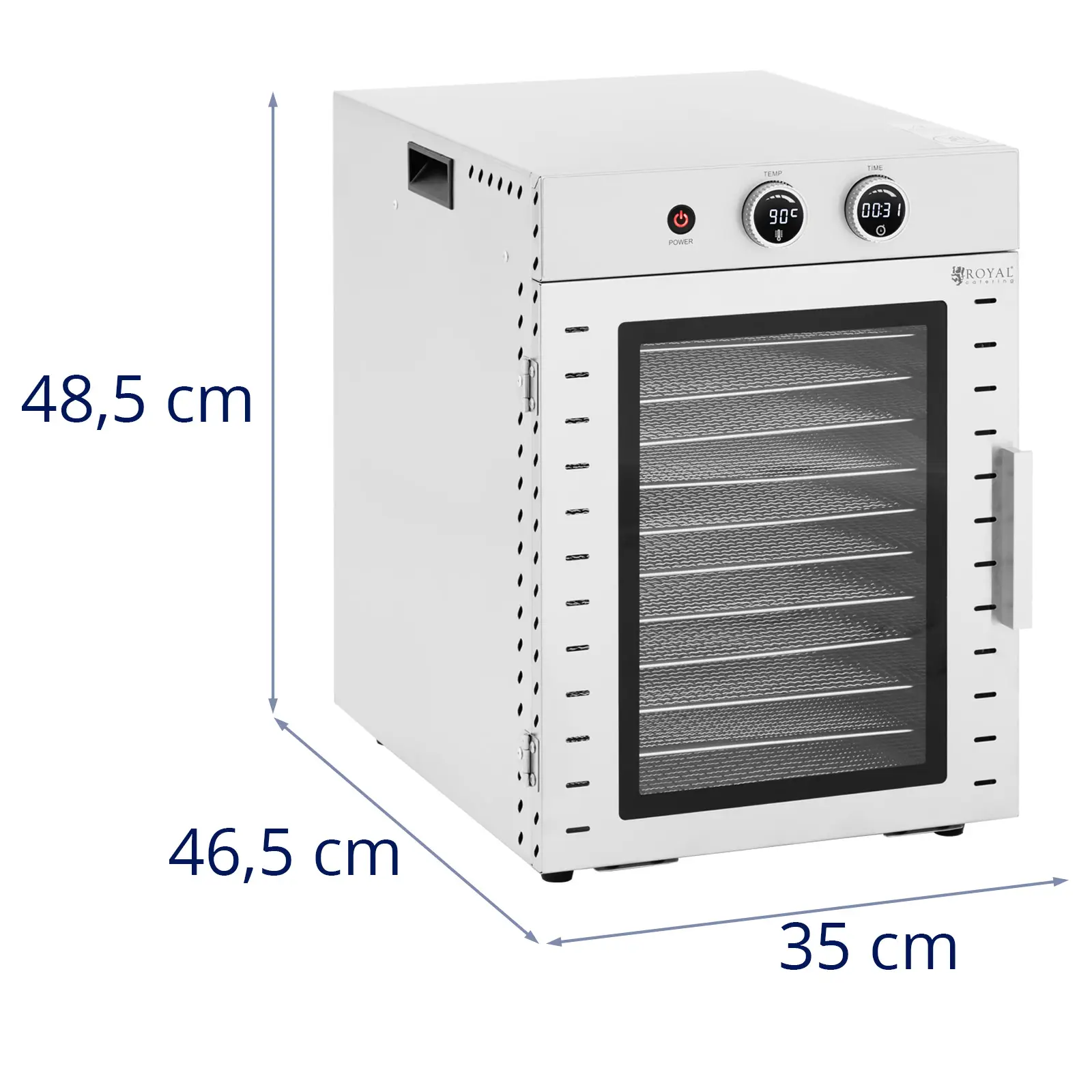 Sušička potravin - 1 000 W - 12 polic - 40 l - Royal Catering (Akustický výkon: 45 dB)