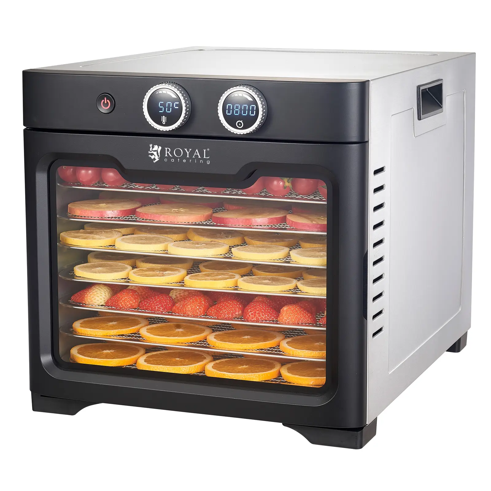 Essiccatore per alimenti - 8 ripiani - 26 l - 800 W - Royal Catering (Dimensioni del ripiano [mm]: 318 x 318)