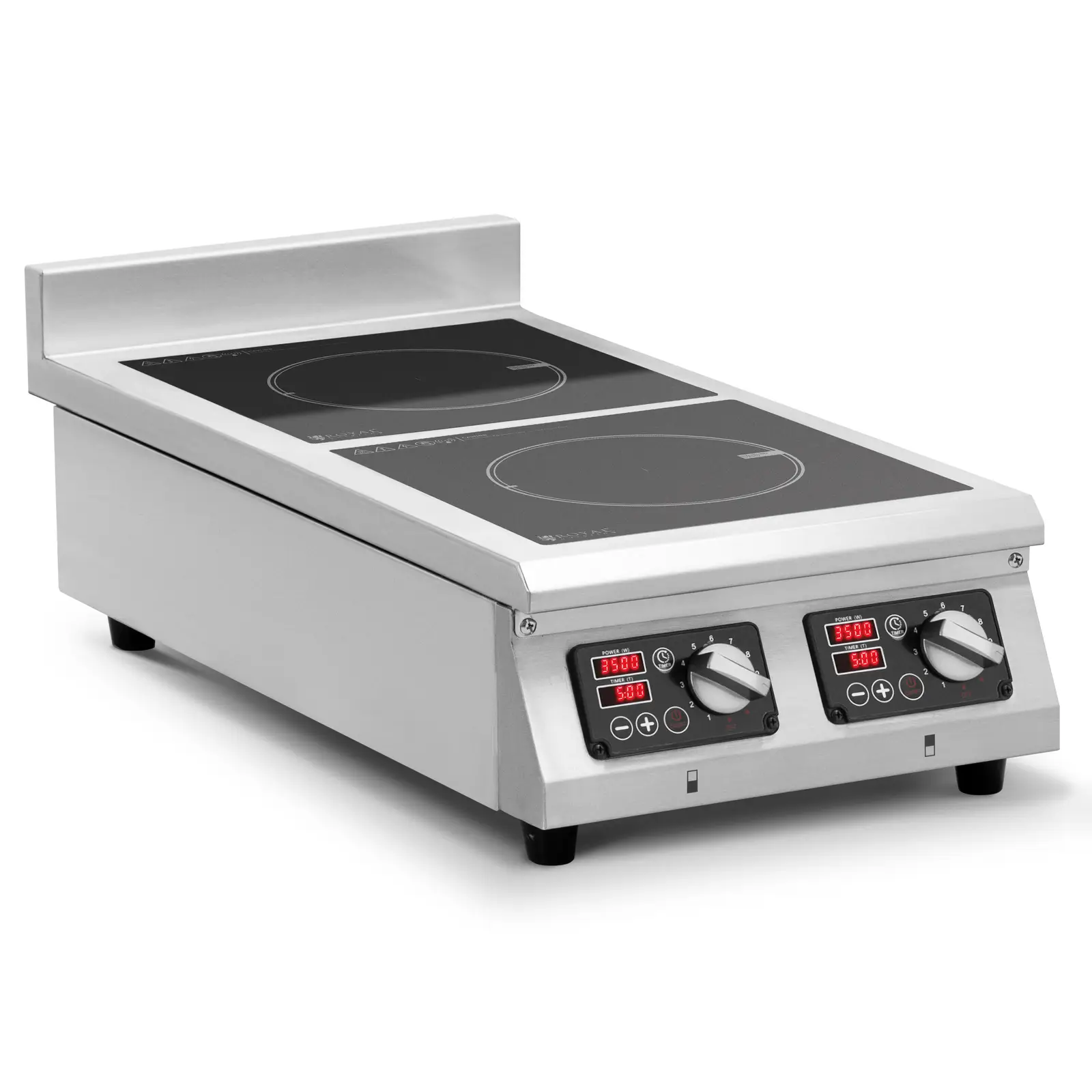 Plaque à induction - 2 x 28 cm - 60 à 240 °C - 400 V - Minuterie - Royal Catering - Image du produit