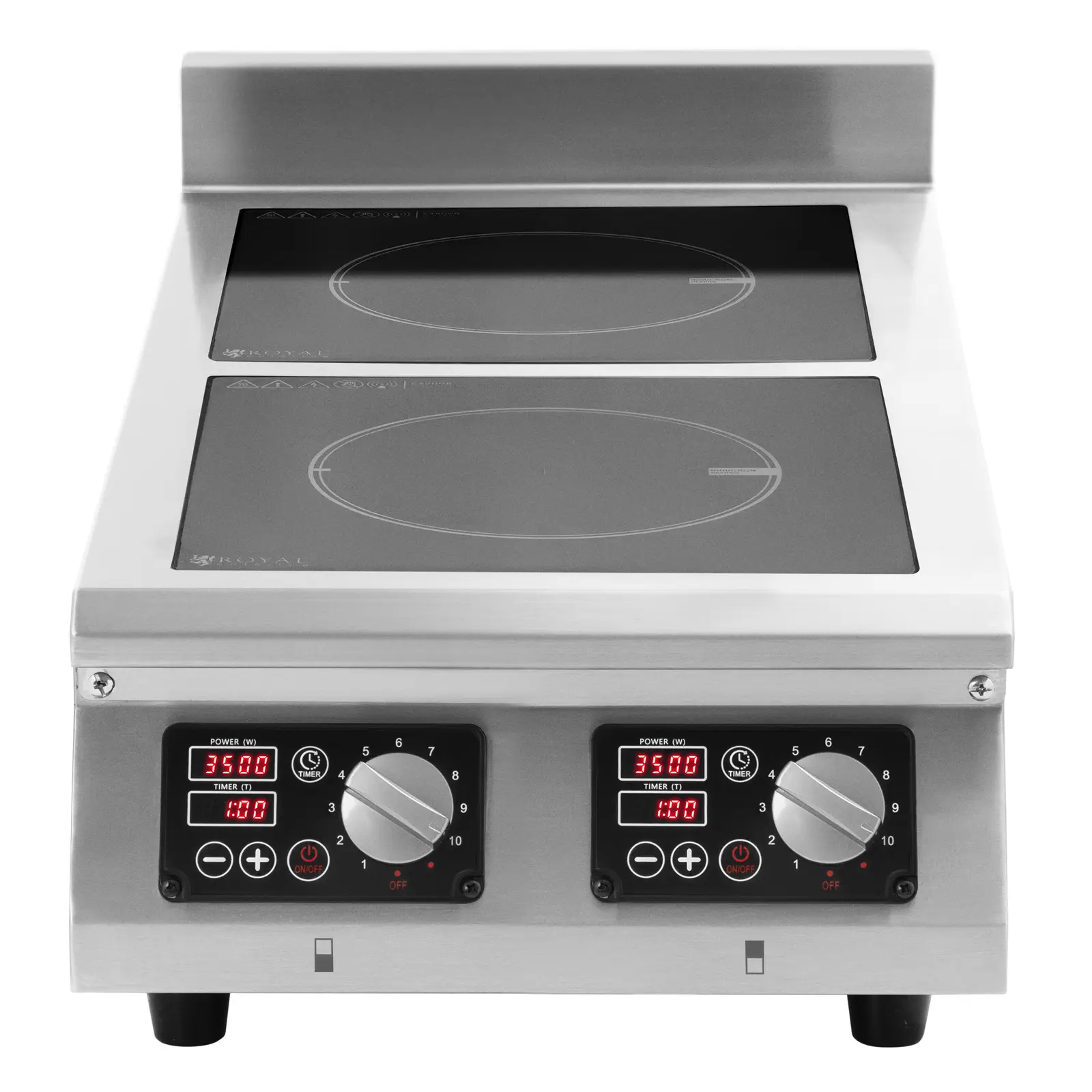 Plaque à induction - 2 x 28 cm - 60 à 240 °C - 400 V - Minuterie - Royal Catering (Délai d’arrêt automatique: 4 h)