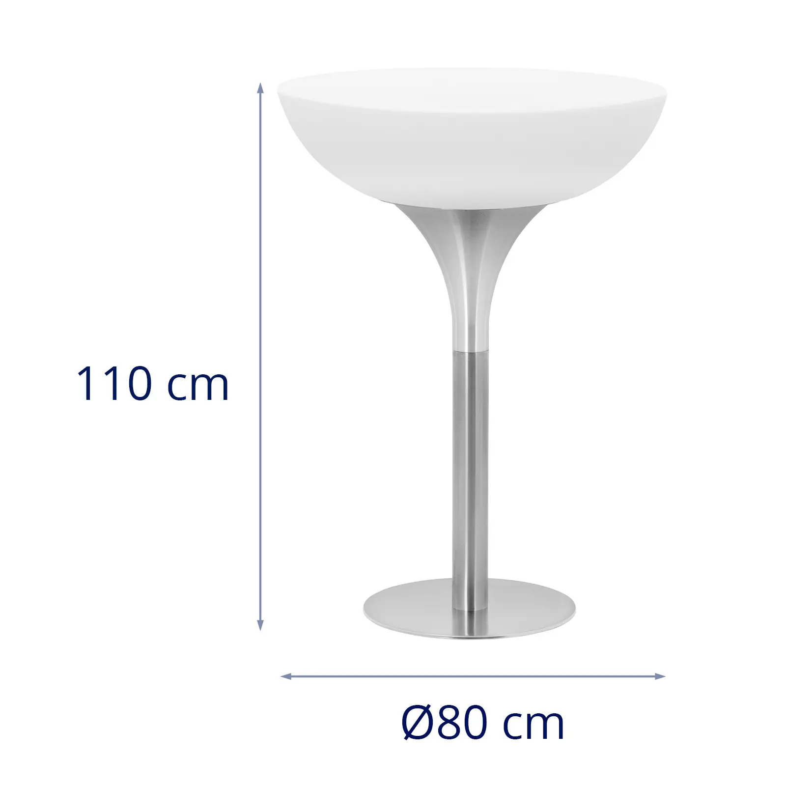 Mesa de bar alta LED - Ø 80 x 107 cm - RGBW - con batería - blanco mate