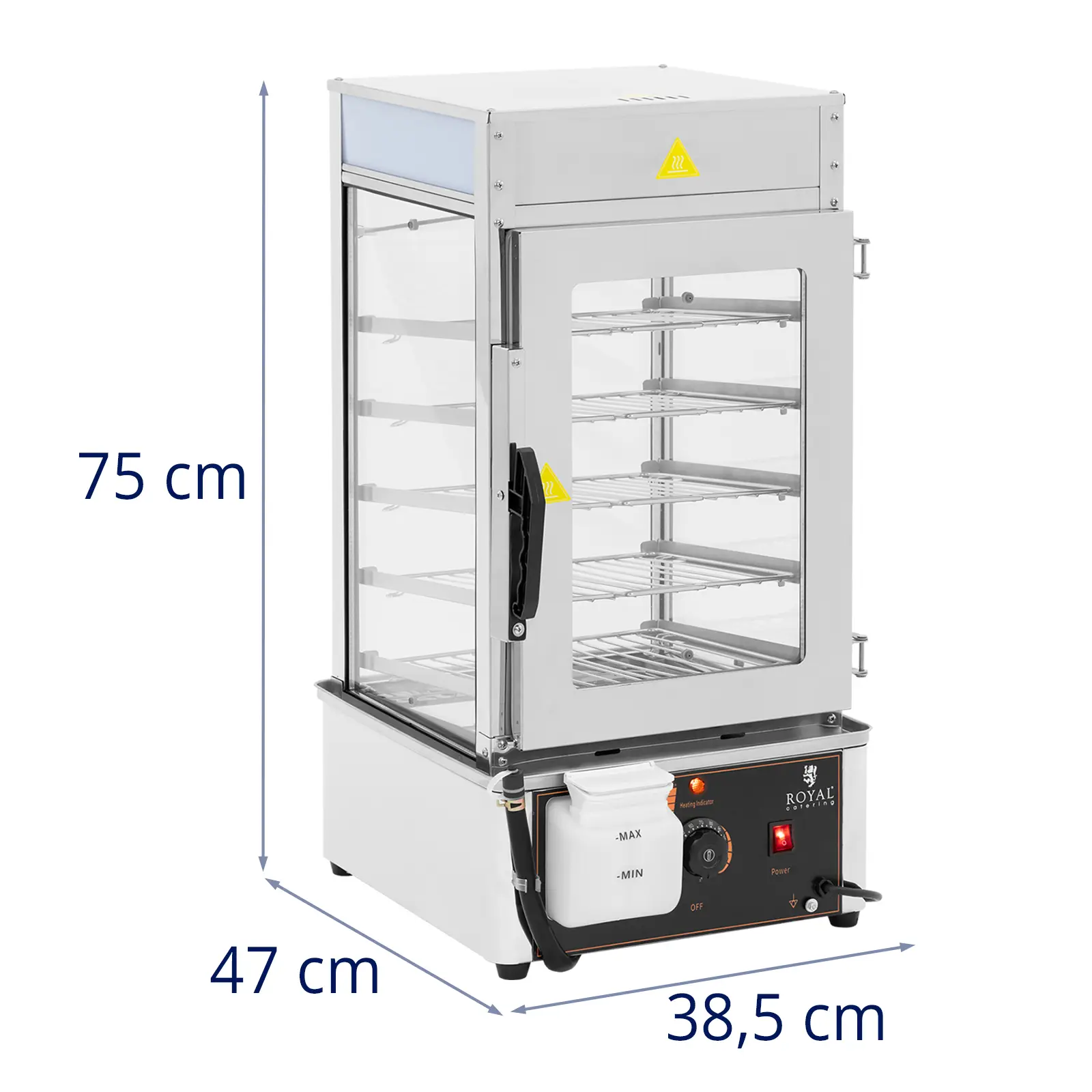 Napařovač na knedlíky - 5 mřížek 30 x 29,5 cm - 30–110 °C - Royal Catering (Barva: Stříbrná metalíza)