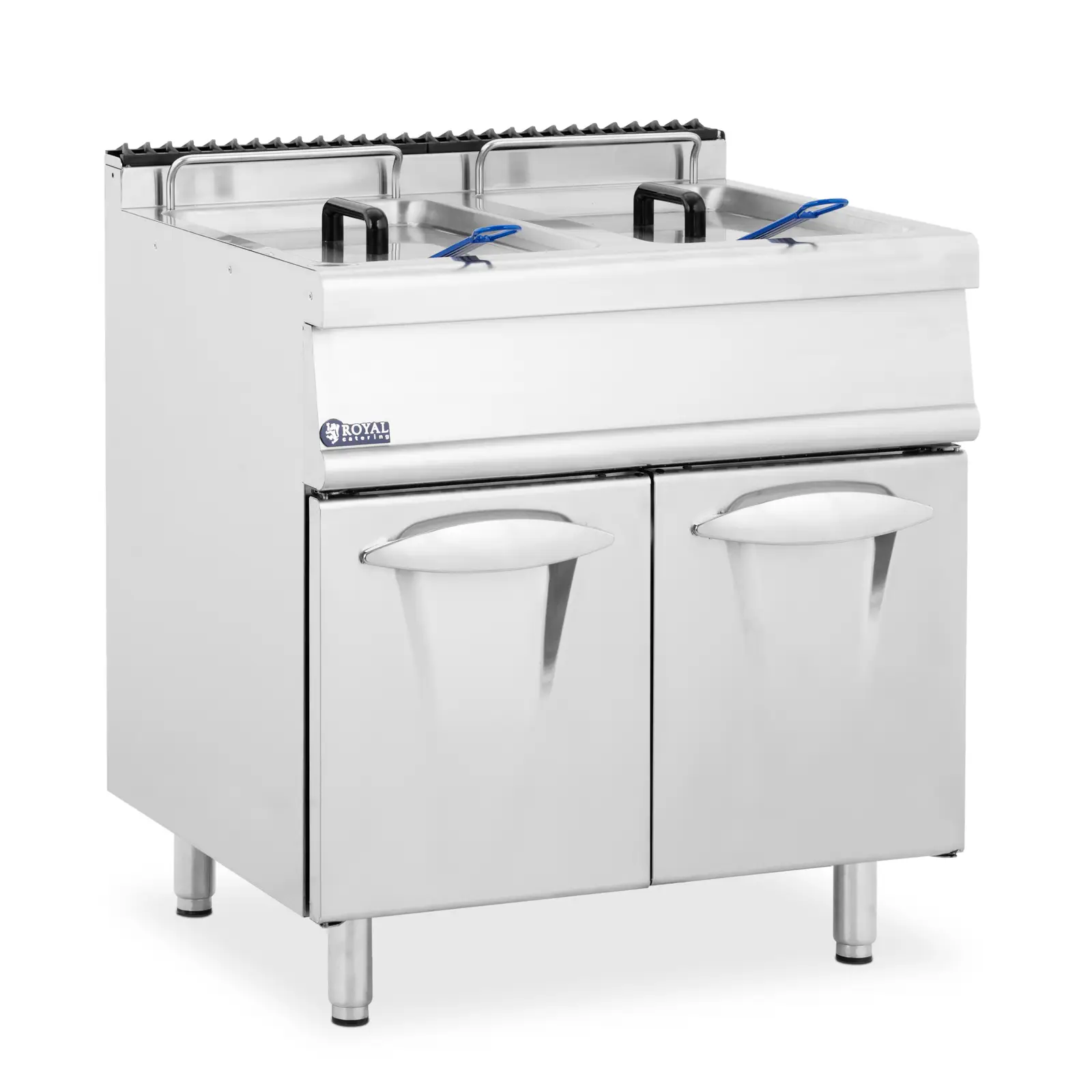 Friteuse double bac - 30 kW - 120 - 200 °C - Gaz propane / GPL / gaz naturel - Armoire intégrée - Royal Catering