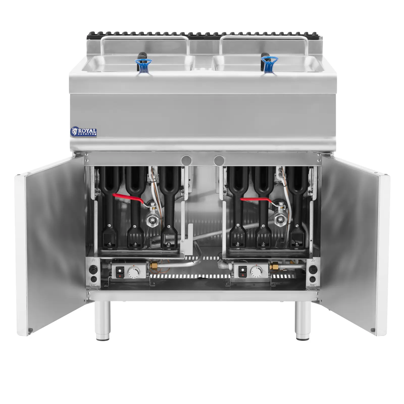 Dvojitá fritéza - 30 kW - 120–200 °C - propan / LPG / zemní plyn - podstavná skříň - Royal Catering