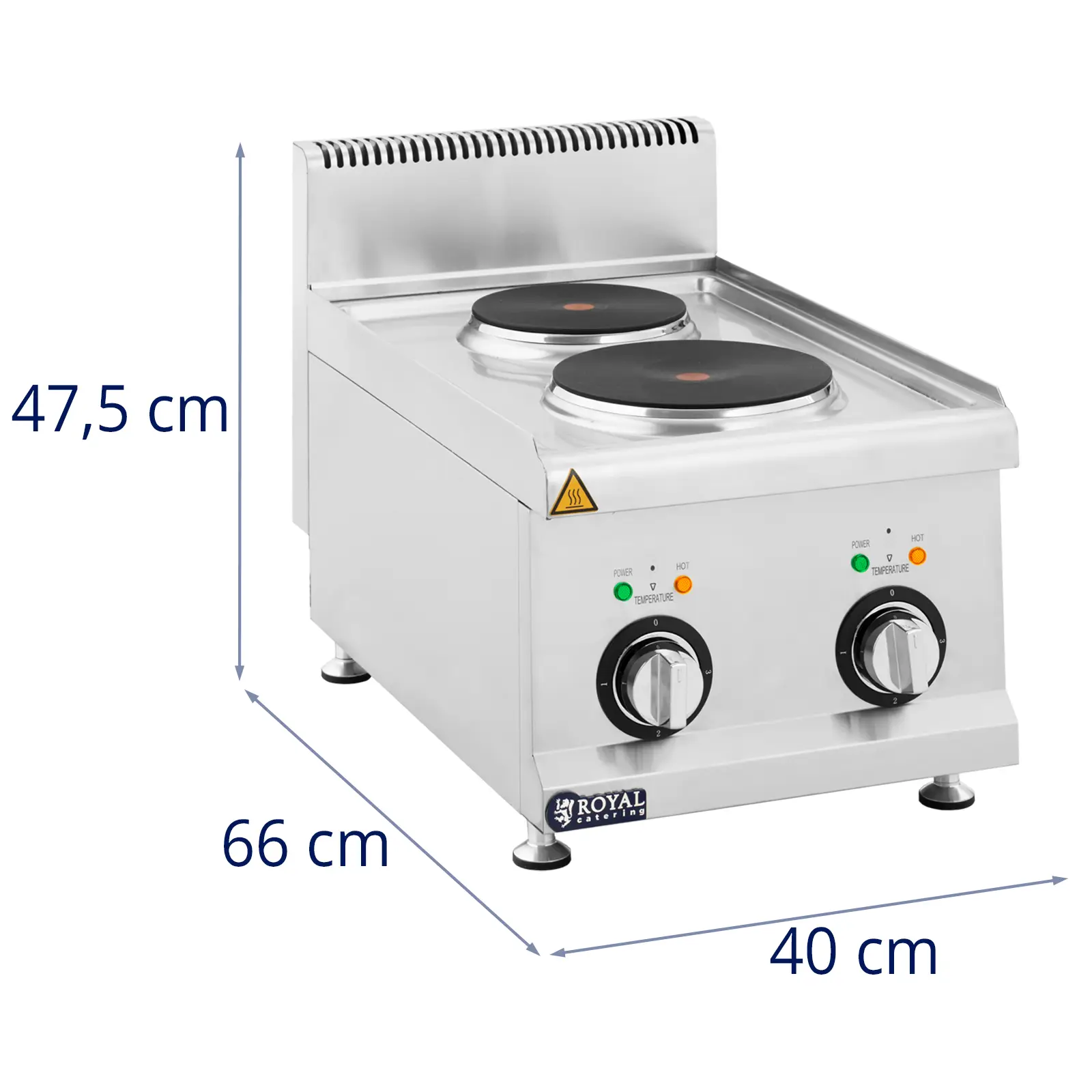 Komercinė elektrinė viryklė - 4,6 kW - 2 plokštės - stalinis prietaisas - "Royal Catering