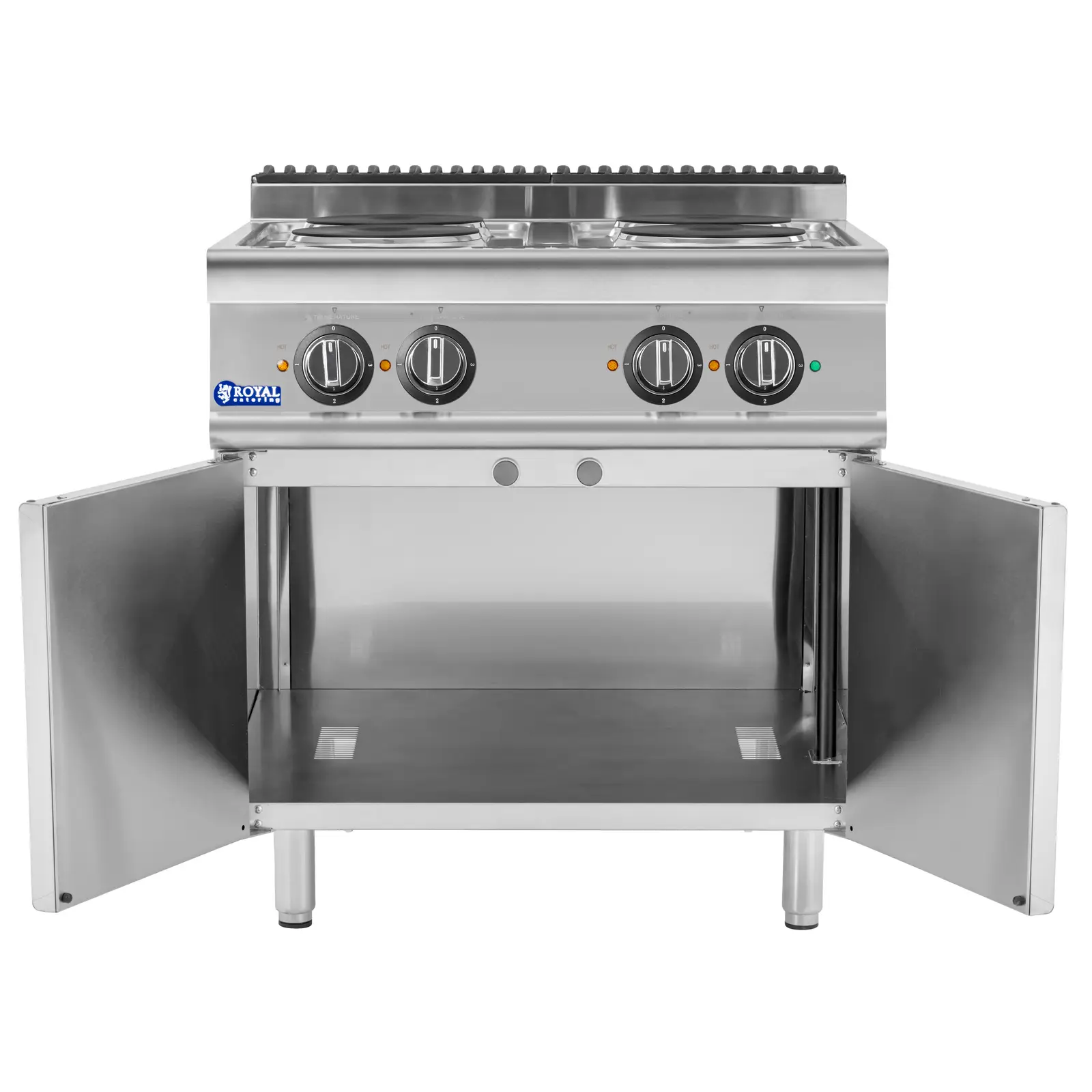 Gastro elektrický sporák - 10,4 kW - 4 plotýnky - spodní skříňka - Royal Catering (Materiál: Ušlechtilá ocel)