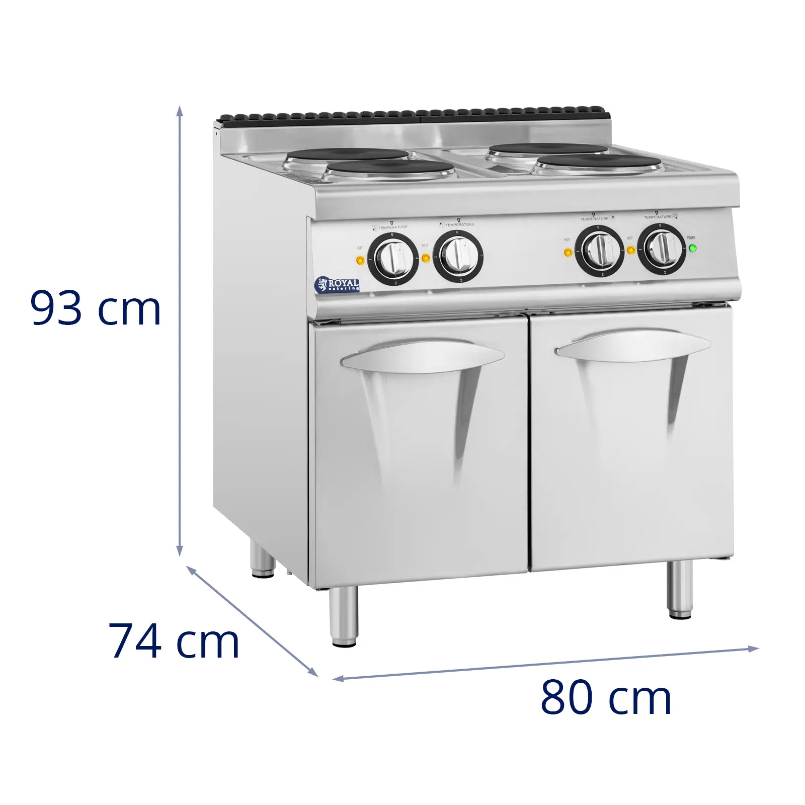 Gastro elektrický sporák - 10,4 kW - 4 plotýnky - spodní skříňka - Royal Catering (Barva: Stříbrná metalíza)