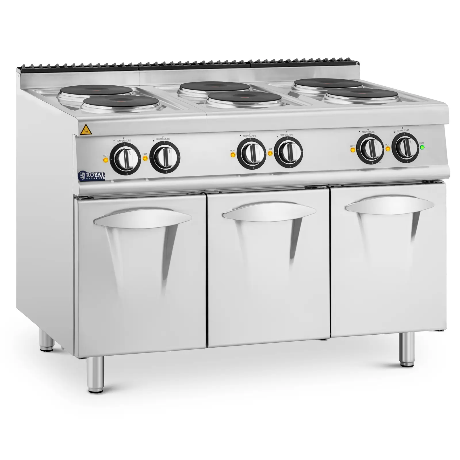 Cuisinière électrique professionnelle - 15,6 kW - 6 plaques - Armoire intégrée - Royal Catering