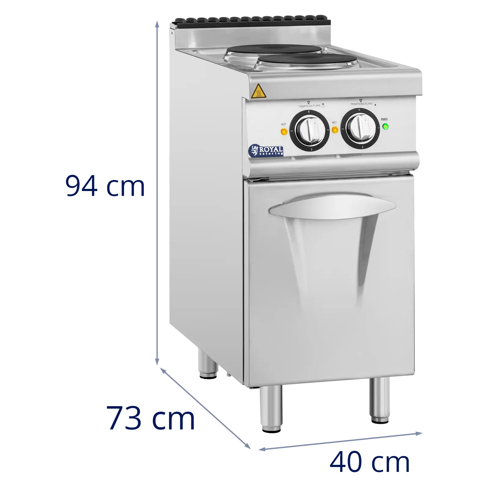 Gastro elektrický sporák - 5,2 kW - 2 plotýnky - spodní skříňka - Royal Catering (Barva: Stříbrná metalíza)